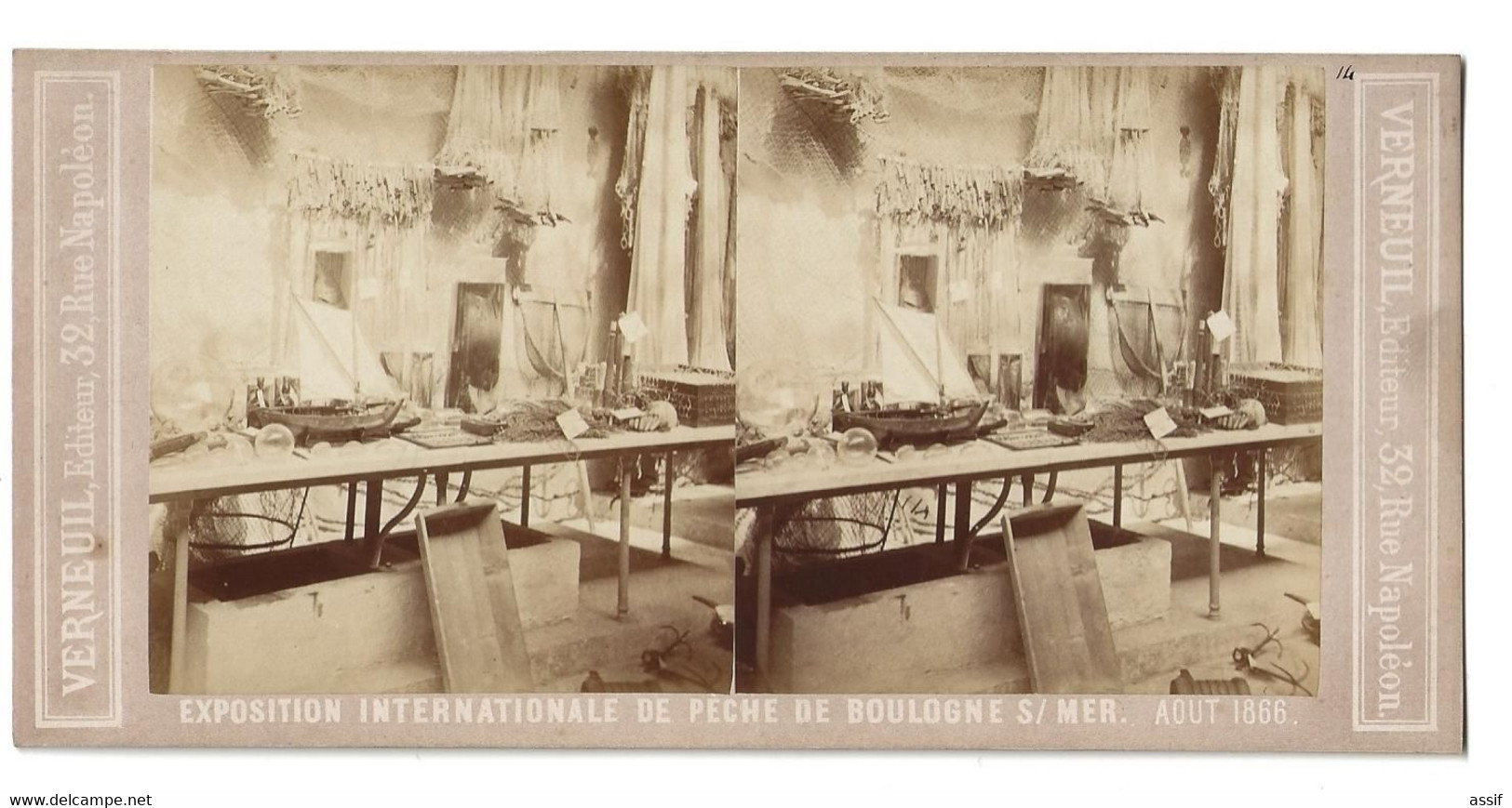 1866 BOULOGNE SUR MER EXPOSITION INTERNATIONALE DE PECHE PHOTO STEREO AUGUSTE VERNEUIL N°14 /FREE SHIPPING REGISTERED - Stereoscopio