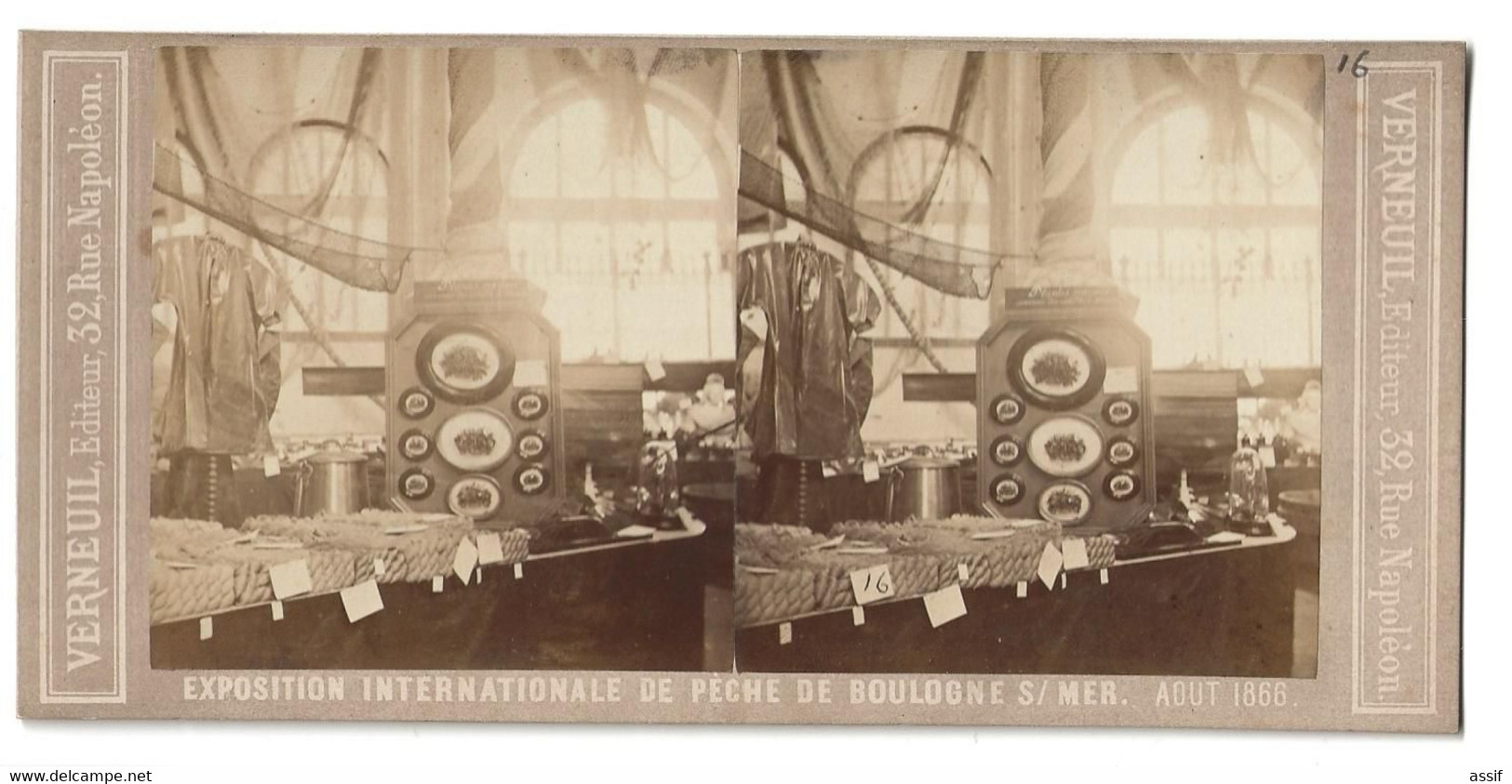 1866 BOULOGNE SUR MER EXPOSITION INTERNATIONALE DE PECHE PHOTO STEREO AUGUSTE VERNEUIL N°16 /FREE SHIPPING REGISTERED - Stereoscopio