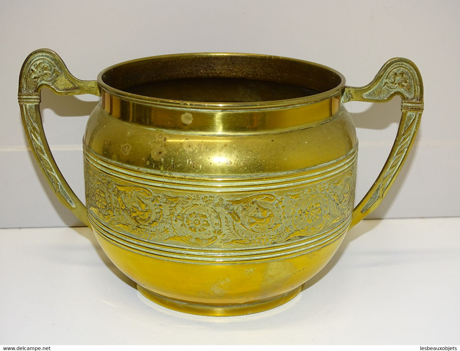 * JOLI CACHE POT LAITON ART NOUVEAU C KURZ & Co TIEL Hollande Collection Déco E - Cuivres