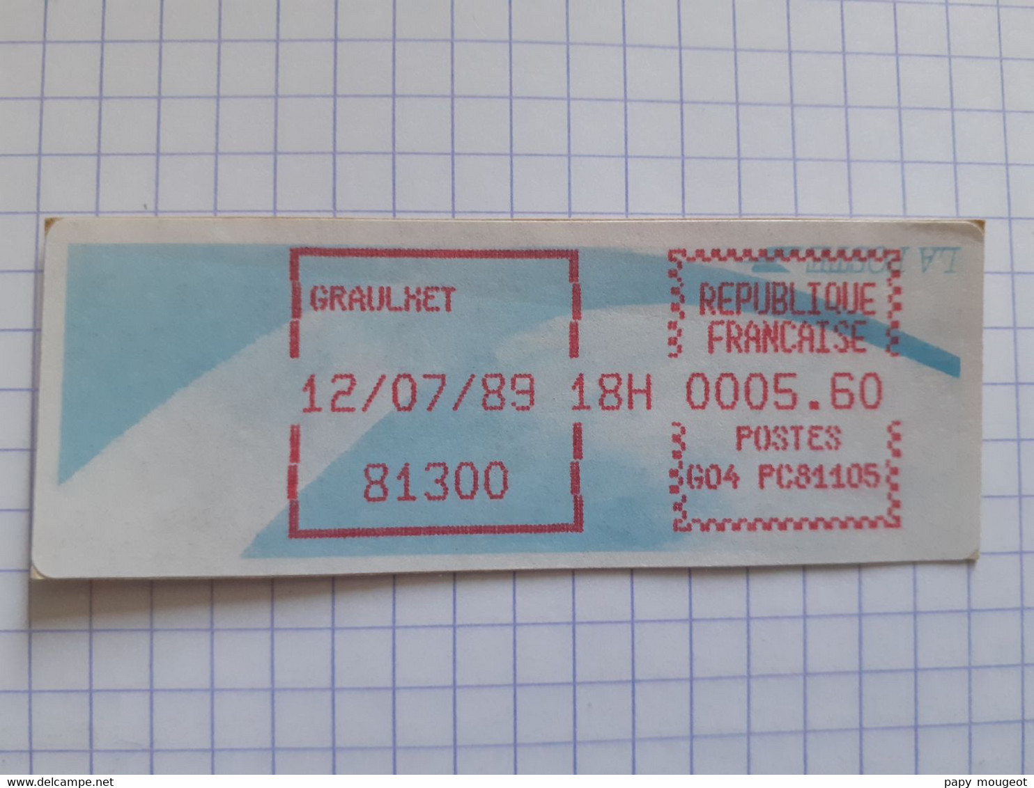 Graulhet 81300 - 12-07-89 - G04 PC81105 Tarif 5.60 - Vignette à L'envers - 1988 Type « Comète »