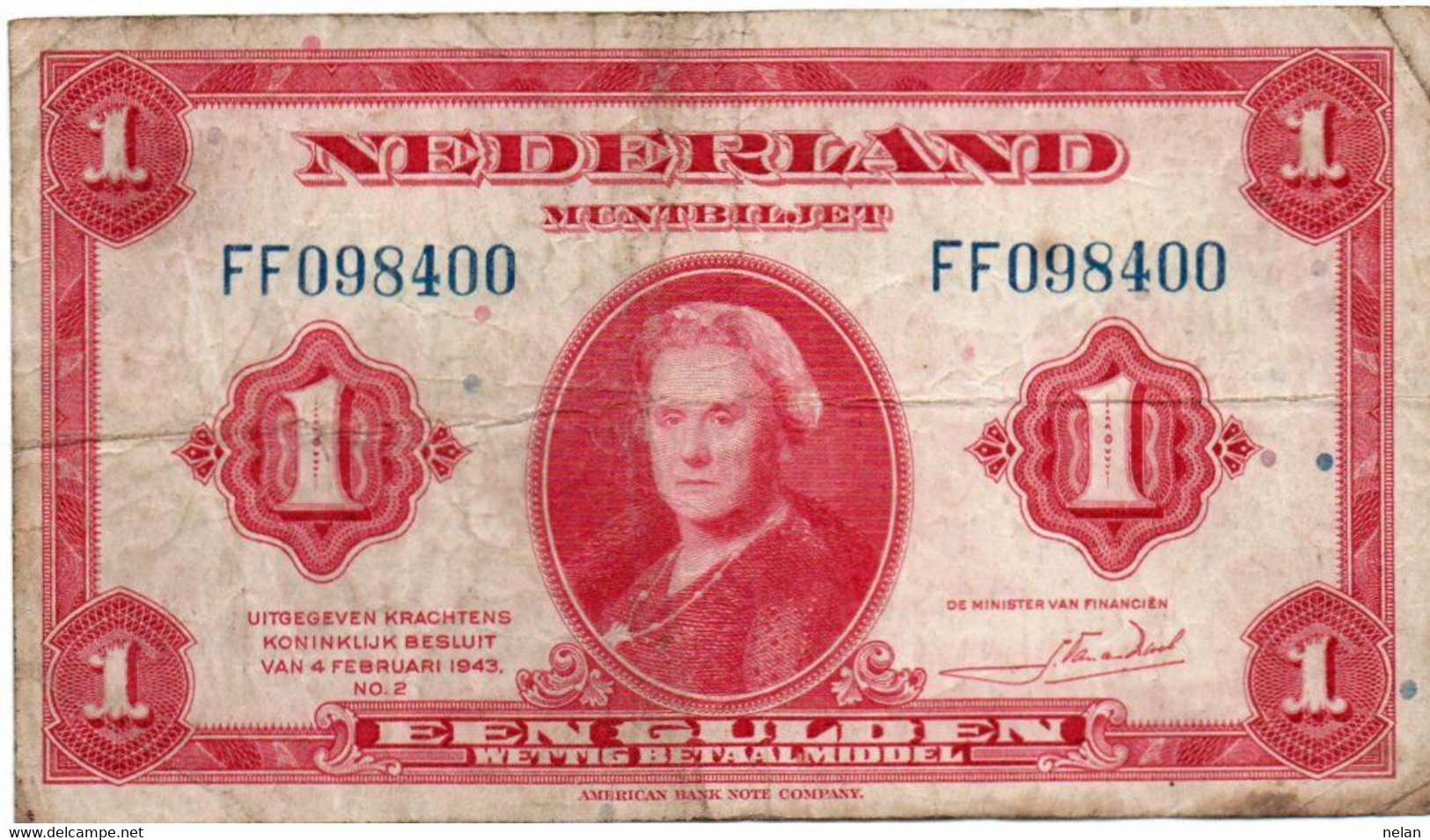 Kingdom Of Netherlands 1 Gulden 1943 P-64a  AF+ - 1  Florín Holandés (gulden)