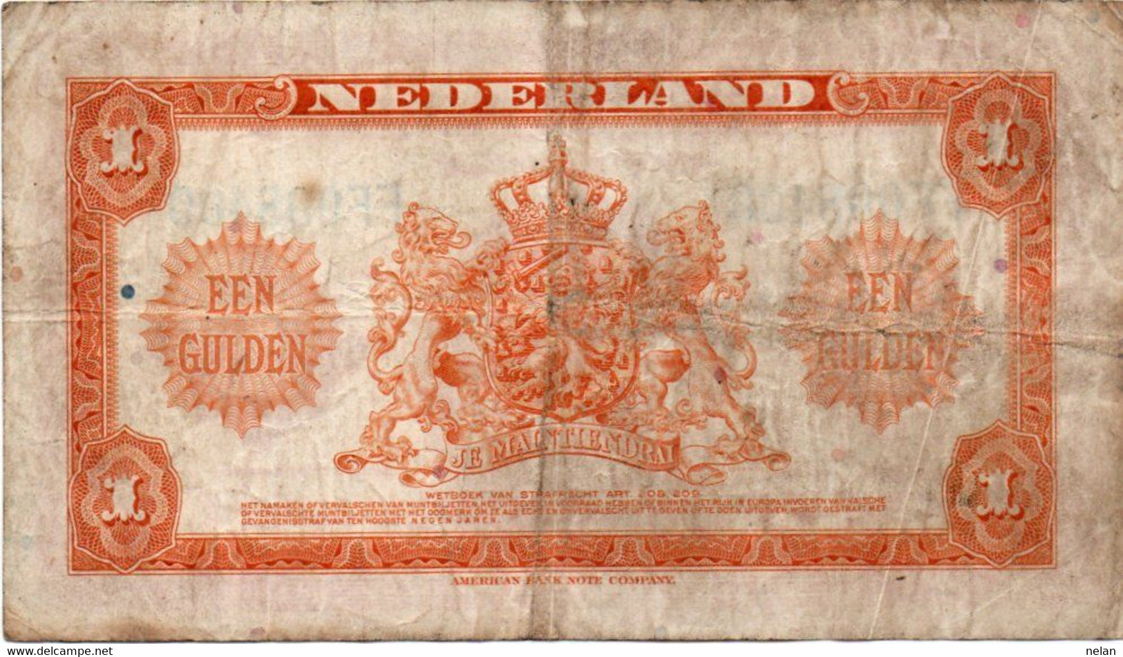 Kingdom Of Netherlands 1 Gulden 1943 P-64a  AF+ - 1 Gulde