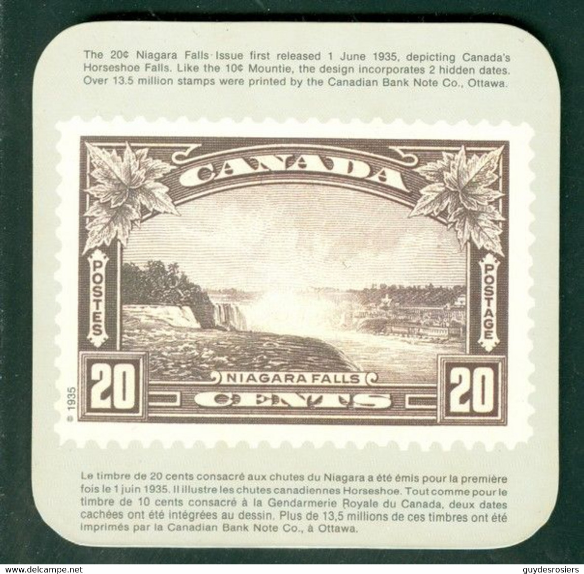 Sous Verre 10cm Carré / Square Coaster; Portrait Des Chutes Du Niagara Falls; Timbre Scott # 225 Stamp (9838) - Sonstige & Ohne Zuordnung