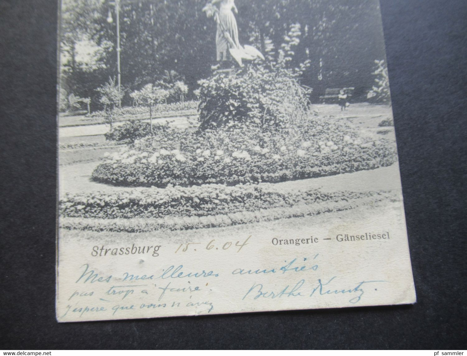 DR Elsass 1904 Strassburg Orangerie Gänseliesel Stempel K1 Strassburg Elsass Ruprechtsau Nach Paris Gesendet - Elsass