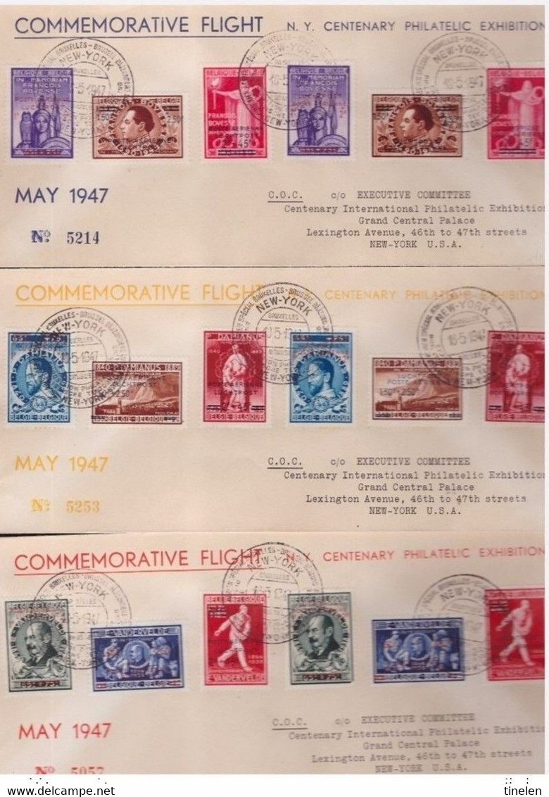 BELGIO - 18 5 1947 COMMEMORATIVE FLIGHT BRUSSELS - NEW YORK SABENA/SWISSAIR ESPOSIZIONE INT CIPEX  (SERIE COMPLETA P.A.) - ....-1951