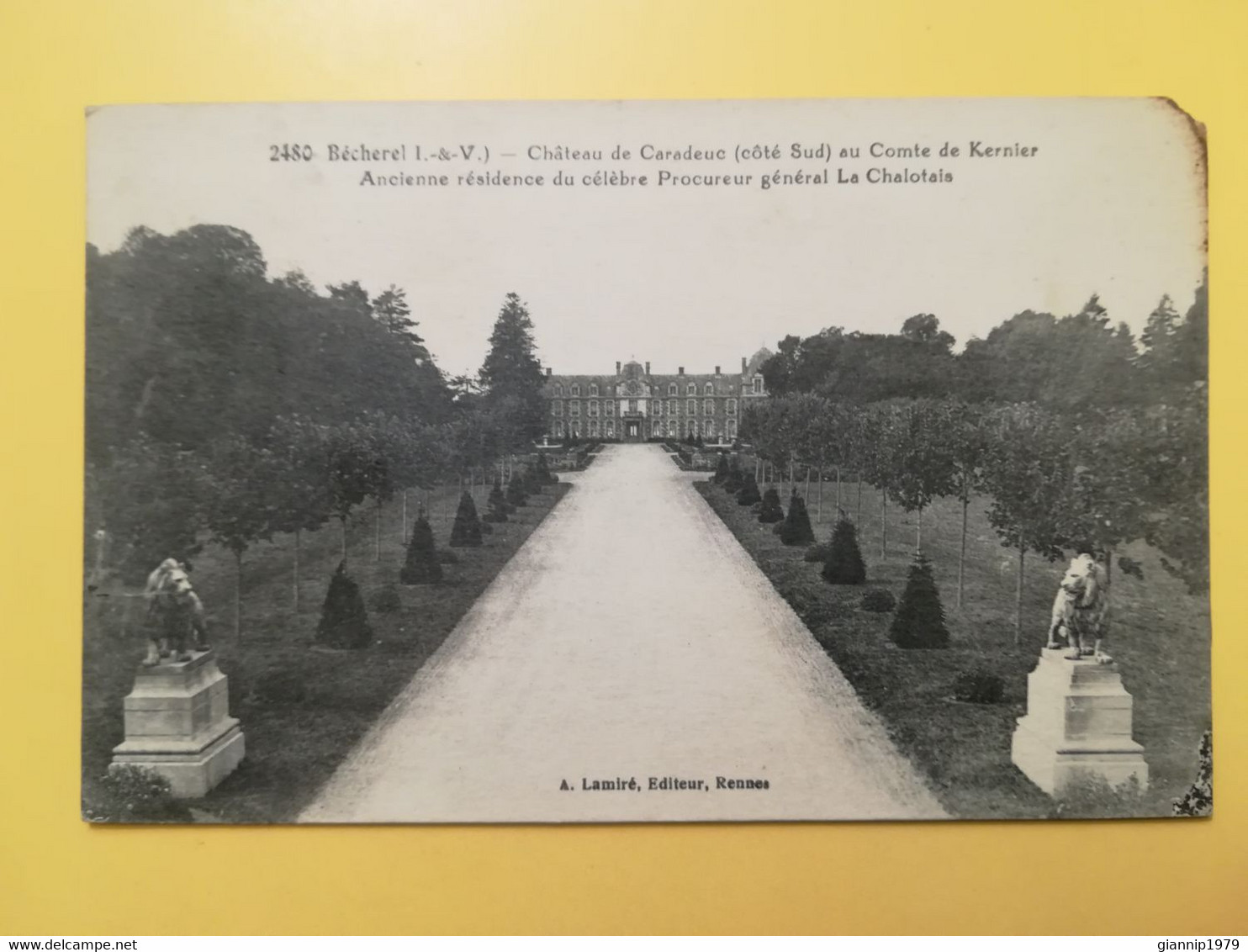 CARTOLINA POSTCARD FRANCIA FRANCE 1926 BECHEREL CHATEAU DE CARADEUC BOLLO SEMEUSE OBLITERE' - Bécherel