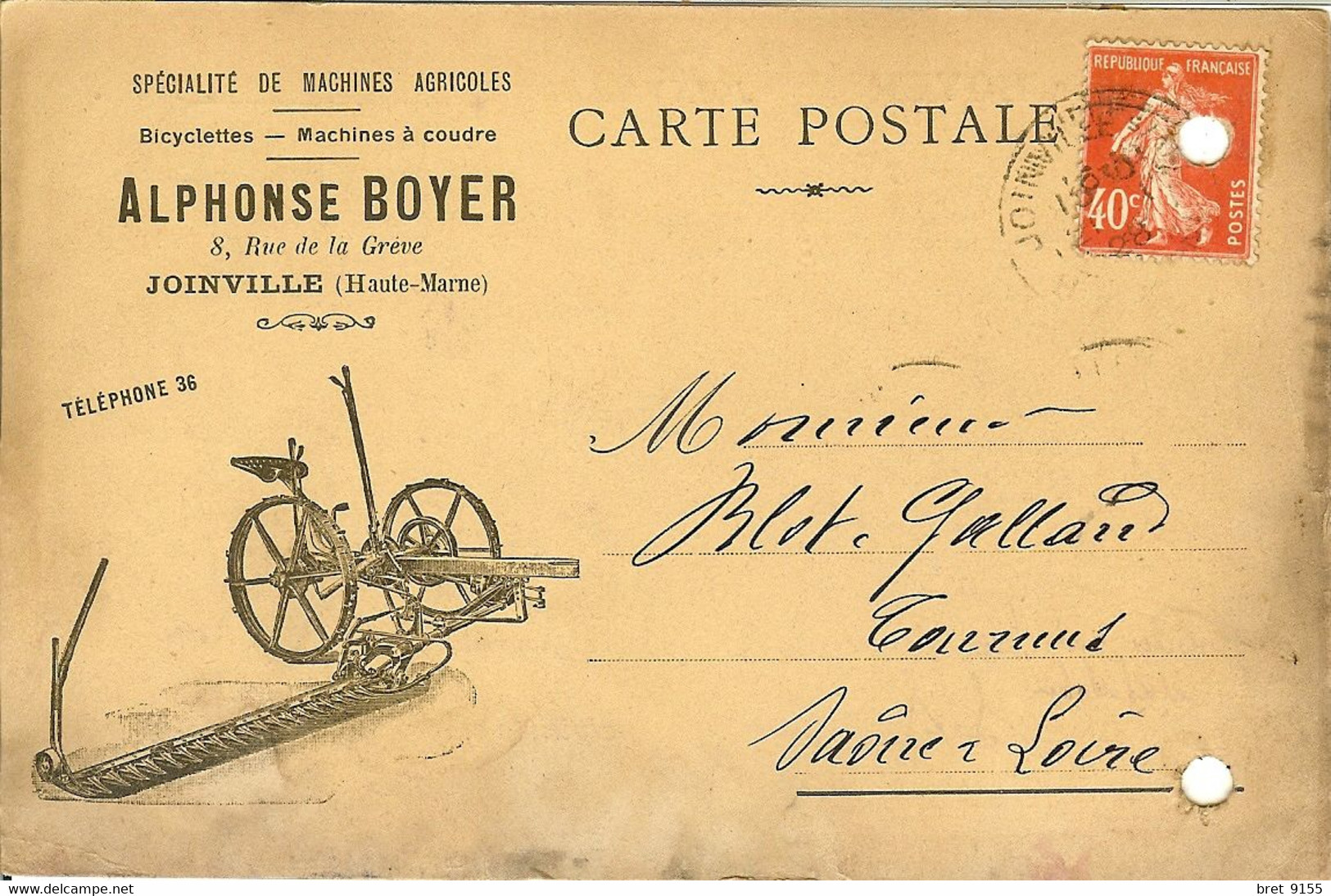 52 JOINVILLE ALPHONSE BOYER MACHINES AGRICOLES BICYCLETTES MACHINES A COUDRE COMMANDE A BLOT GALLAND A TOURNUS - Joinville