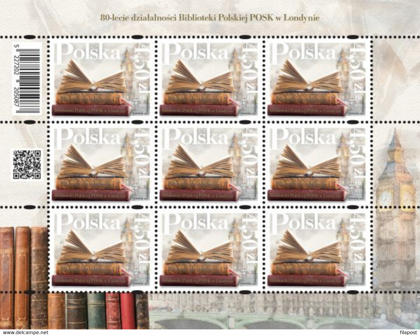 Poland 2022 / POSK Polish Library In London, Book, Big Ben Tower, Books, Archives, Manuscripts / Full Sheet MNH** New!!! - Feuilles Complètes