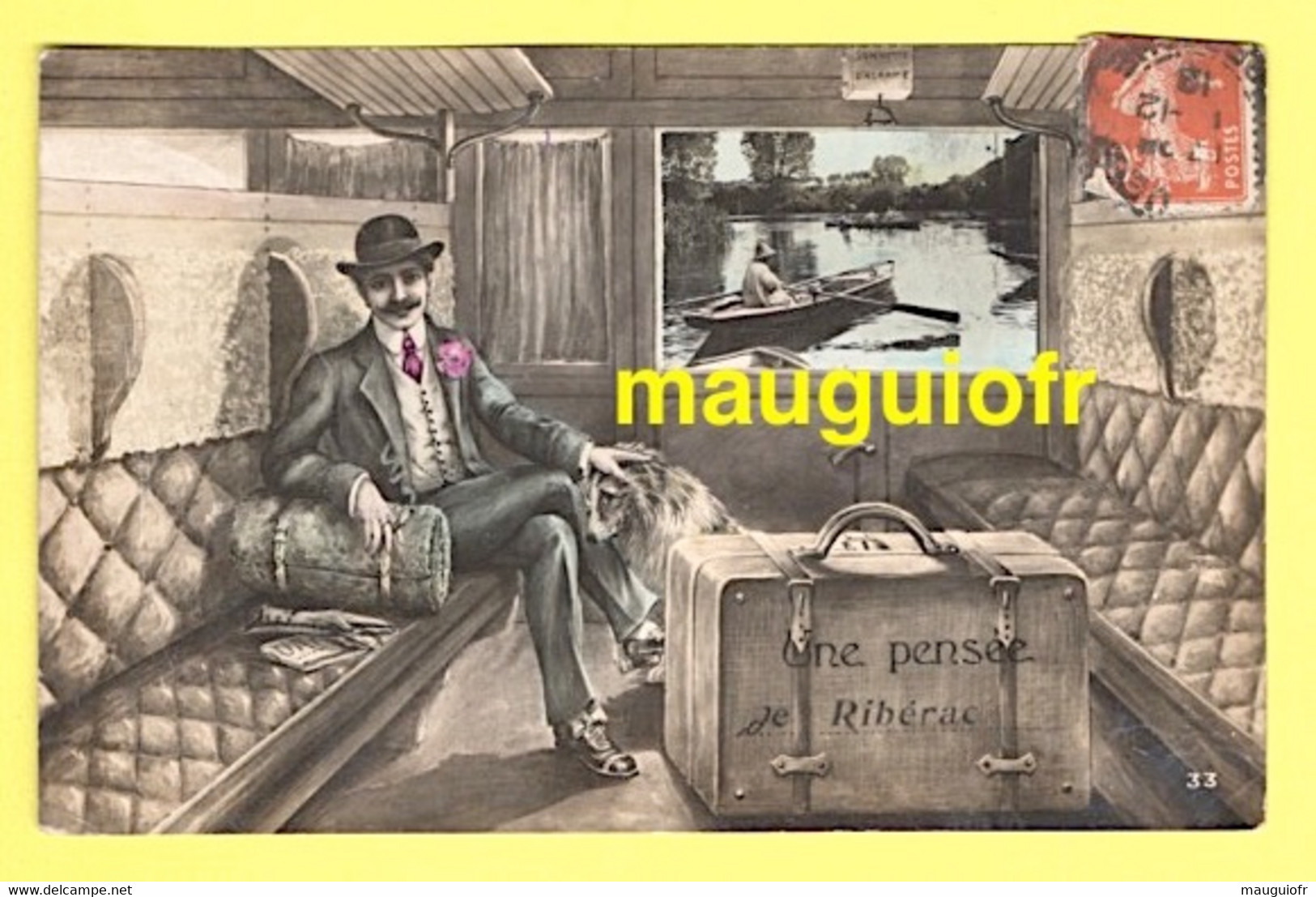 24 DORDOGNE / UNE PENSÉE DE RIBERAC / HOMME ET SON CHIEN DANS UN COMPARTIMENT DU CHEMIN DE FER / 1912 - Riberac
