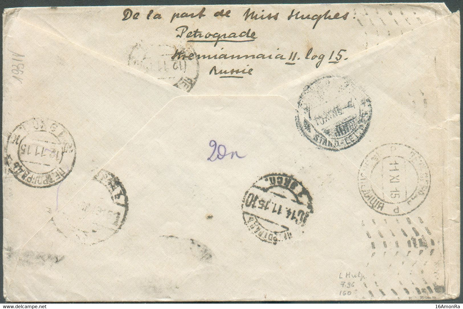 RUSSIE - Lettre Affr. à 20 Kop. Obl. Dc PETROGRAD 1XI-1915 Au Service Gratuit Pour La Transmission De Correspondance Ent - Sonstige & Ohne Zuordnung