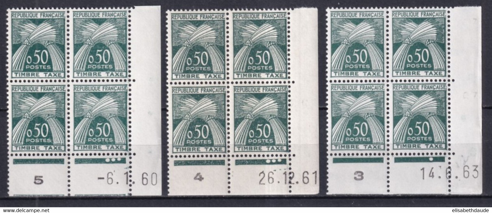 TAXE GERBES  - 1960+1961+1963 - YVERT N° 93 ** MNH BLOC De 4 COIN DATE - COTE = 250 EUR. - Strafport