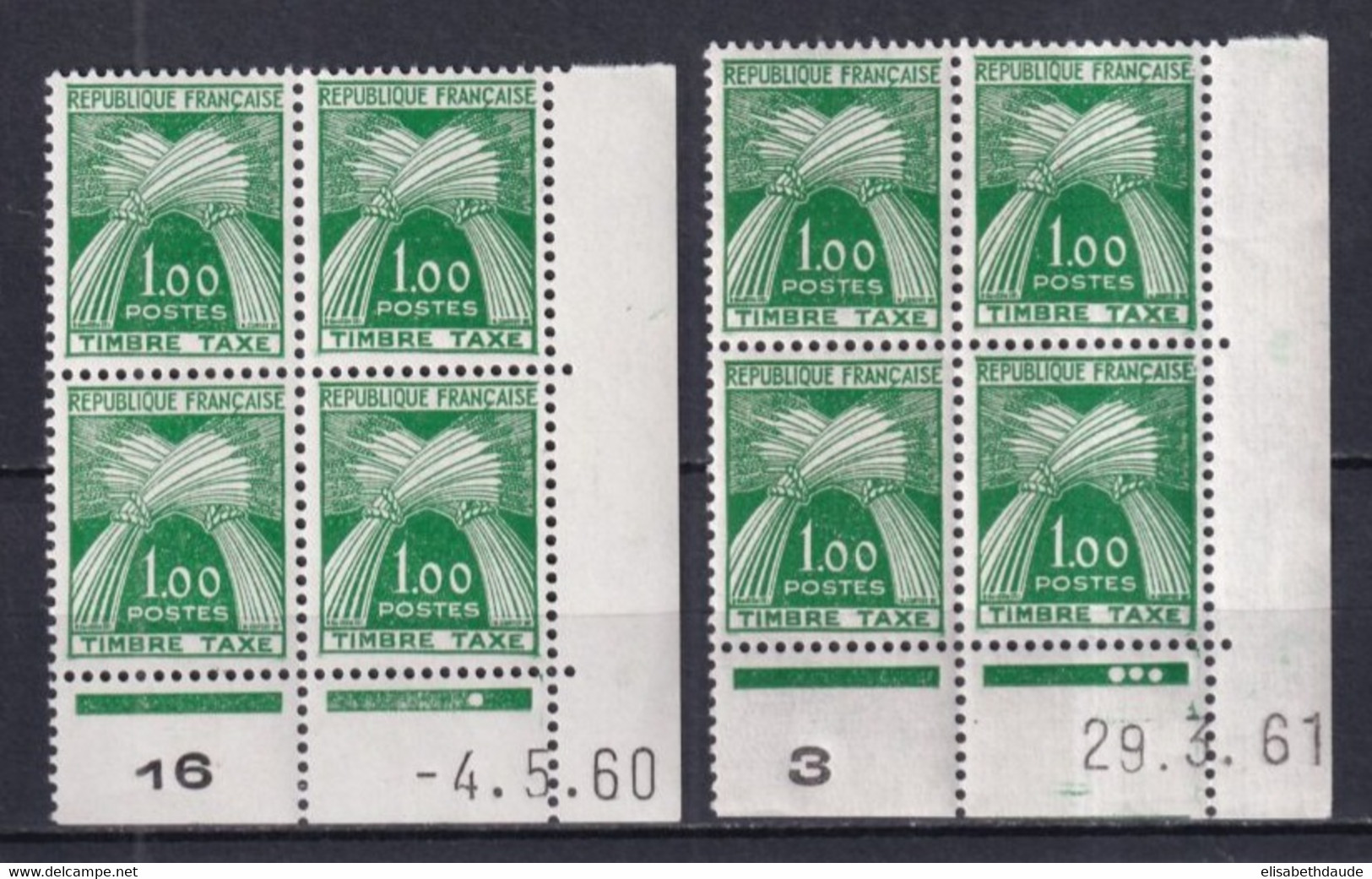 TAXE GERBES  - 1960+1961 - YVERT N° 94 ** MNH BLOC De 4 COIN DATE - COTE = 400 EUR. - Taxe