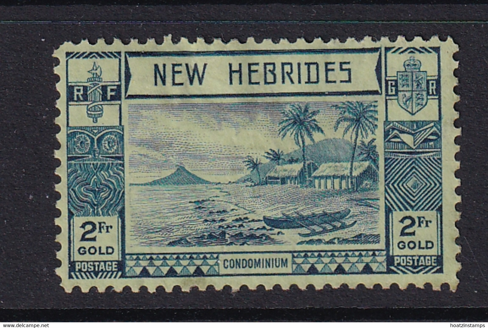 New Hebrides: 1938   Gold Currency - Lopevi Island & Canoe   SG61   2fr   MH - Neufs