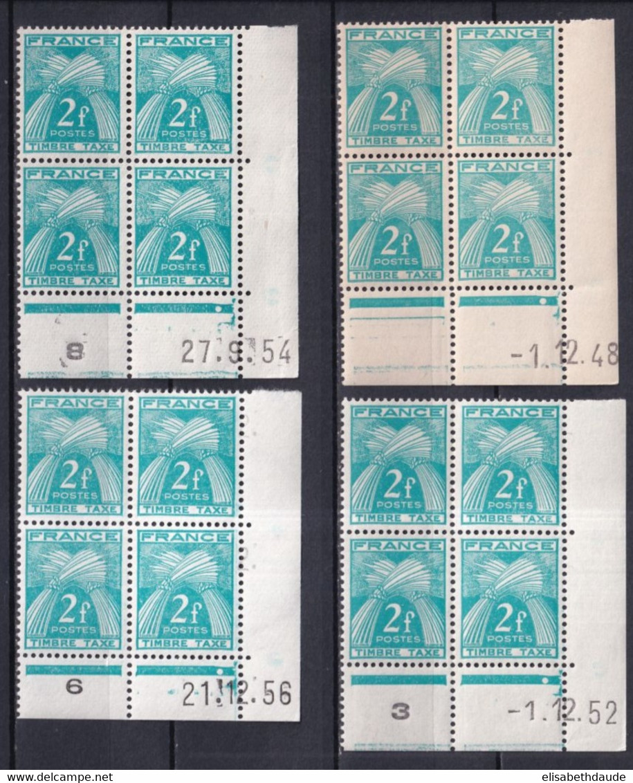 TAXE GERBES  - 1948+1952+1954+1956 - YVERT N° 82 ** MNH BLOC De 4 COIN DATE - - Taxe