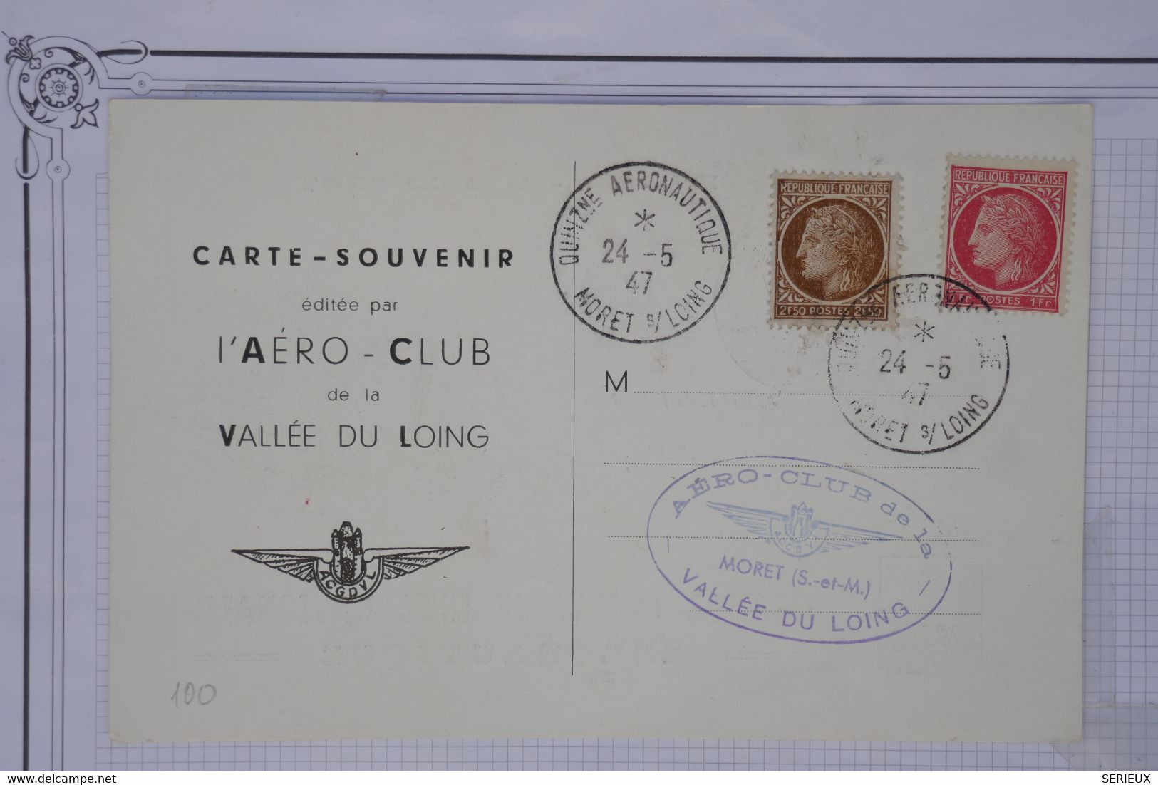 C  FRANCE  BELLE CARTE   1947 AERO.CLUB  MORETZ SUR LOING  +++AEROPHILATELIE +PAS COURANT ++AFFRANC. PLAISANT - 1960-.... Lettres & Documents