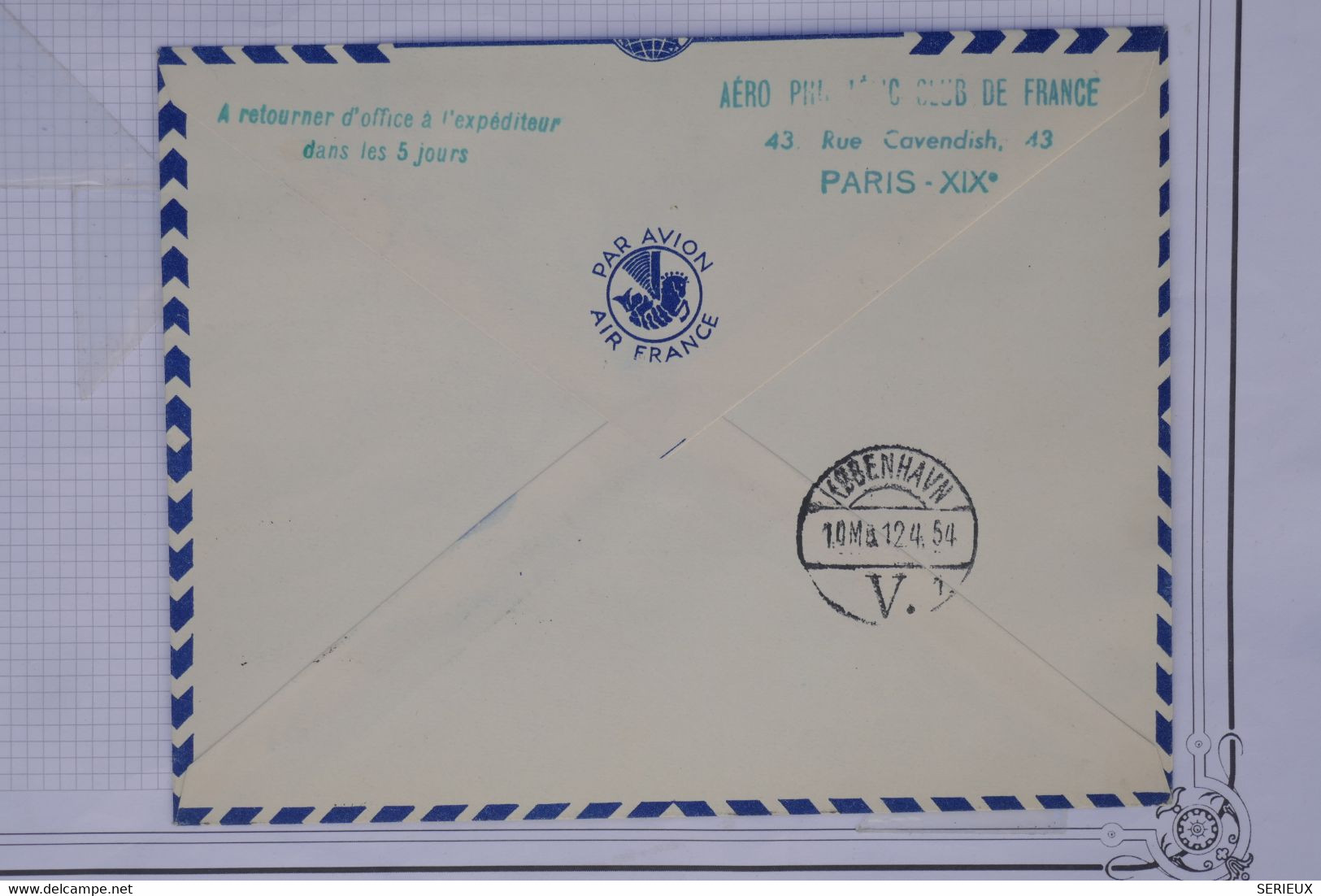 AV 2  FRANCE  BELLE LETTRE  1954 1ER VOL PARIS COPENHAGUE DANEMARK +++AEROPHILATELIE ++AFFRANC. PLAISANT - 1960-.... Briefe & Dokumente