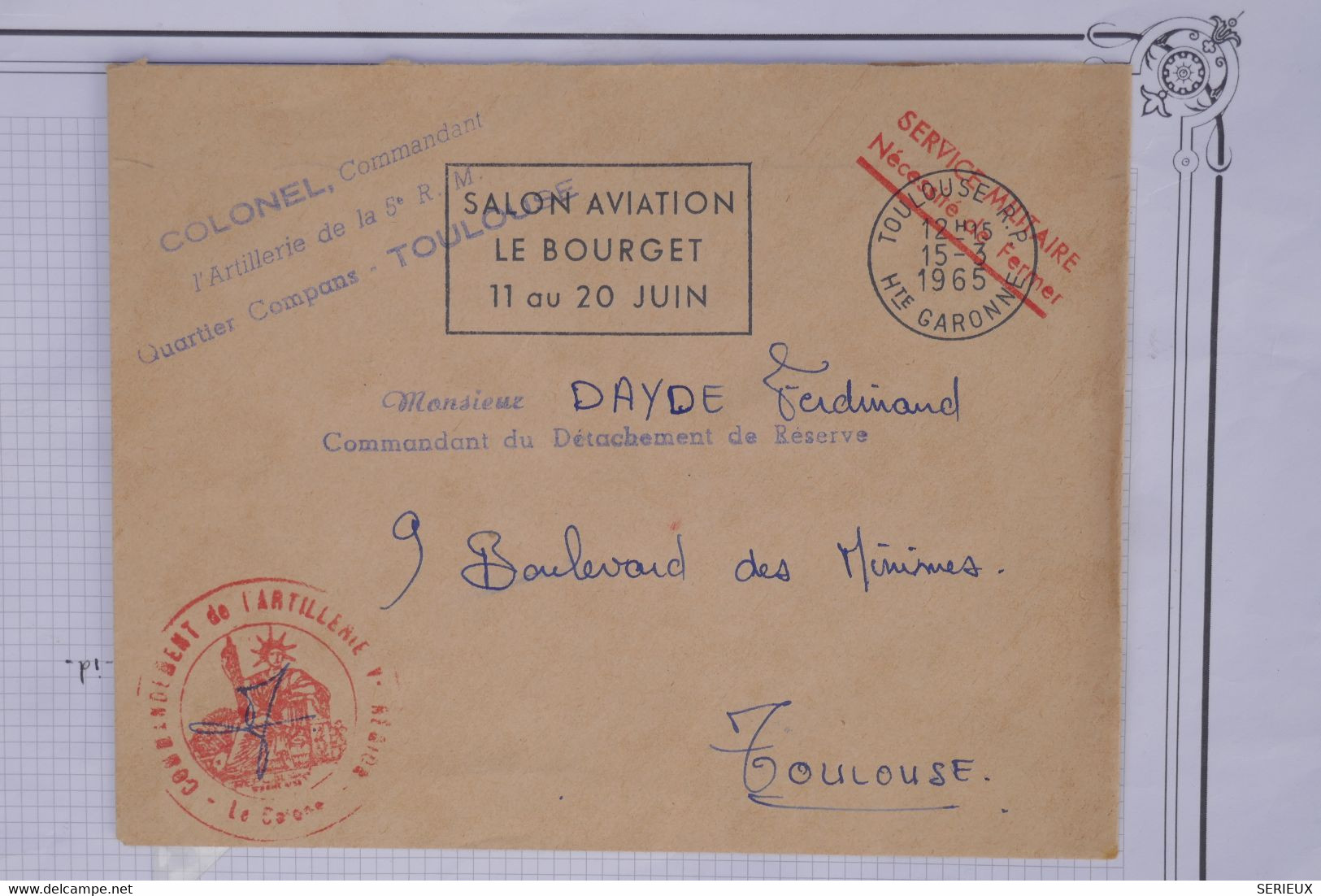 AV 2  FRANCE  BELLE LETTRE FM 1965 LE BOURGET  A TOULOUSE  +COLONEL ++AEROPHILATELIE +PAS COURANT ++AFFRANC. PLAISANT - 1960-.... Lettres & Documents