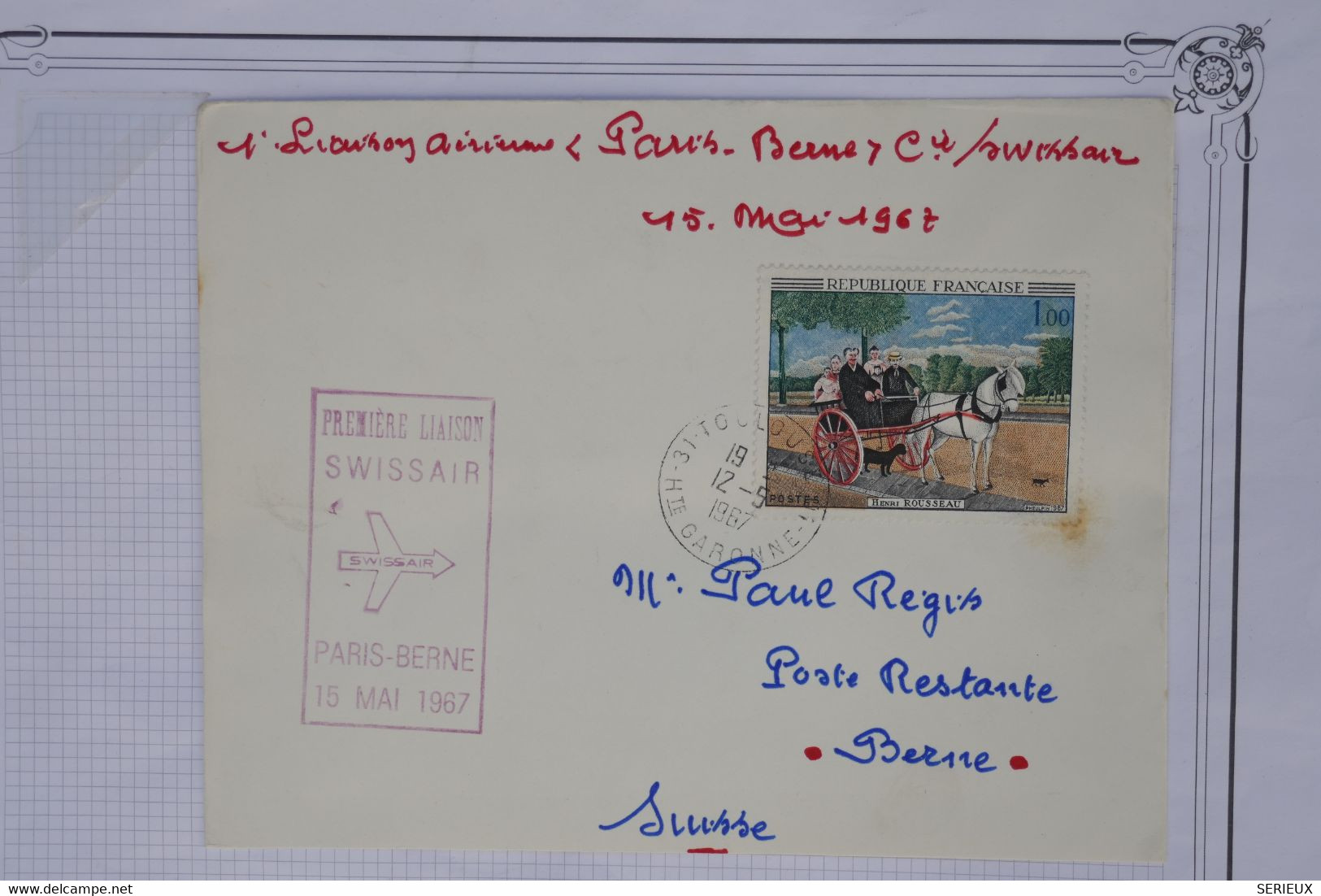 AV 2  FRANCE  BELLE LETTRE  1967 1ER VOL PARIS BERNE SUISSE++AEROPHILATELIE +++AFFRANC. PLAISANT - 1960-.... Brieven & Documenten