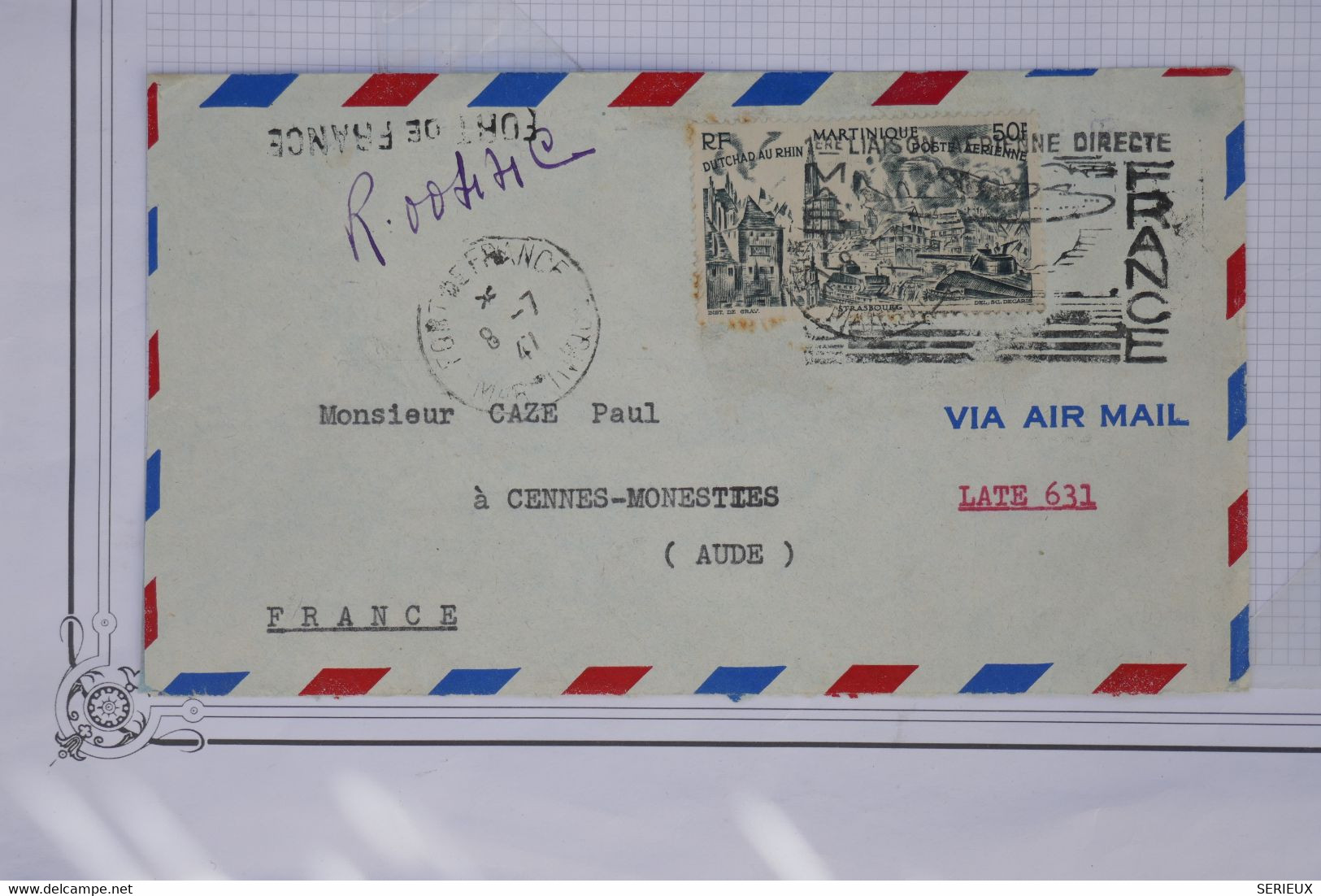 AV 2  MARTINIQUE   BELLE CARTE   1947  1ER VOL FORT DE FRANCE  +VIGNETTE+AEROPHILATELIE +++AFFRANC. PLAISANT - Airmail