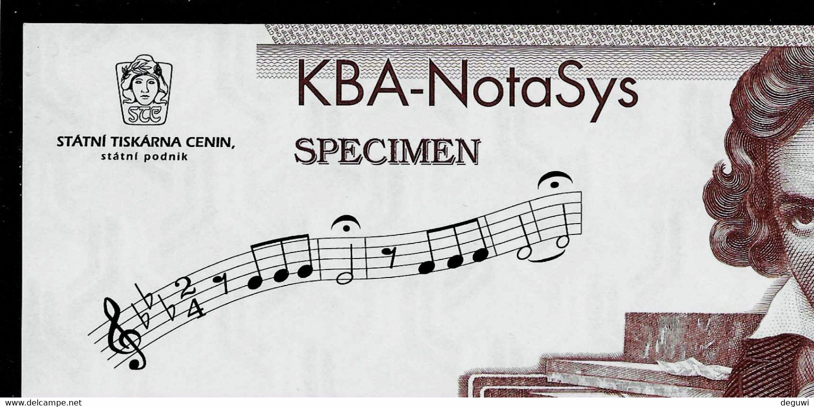 Testnote STC-KBA Beethoven, TYP B = Braun, UNC, 160 X 72 Mm, INTAGLIO, Statni Tiscarna Cenin, Test Note, RRRRR, Wz - Tsjechië