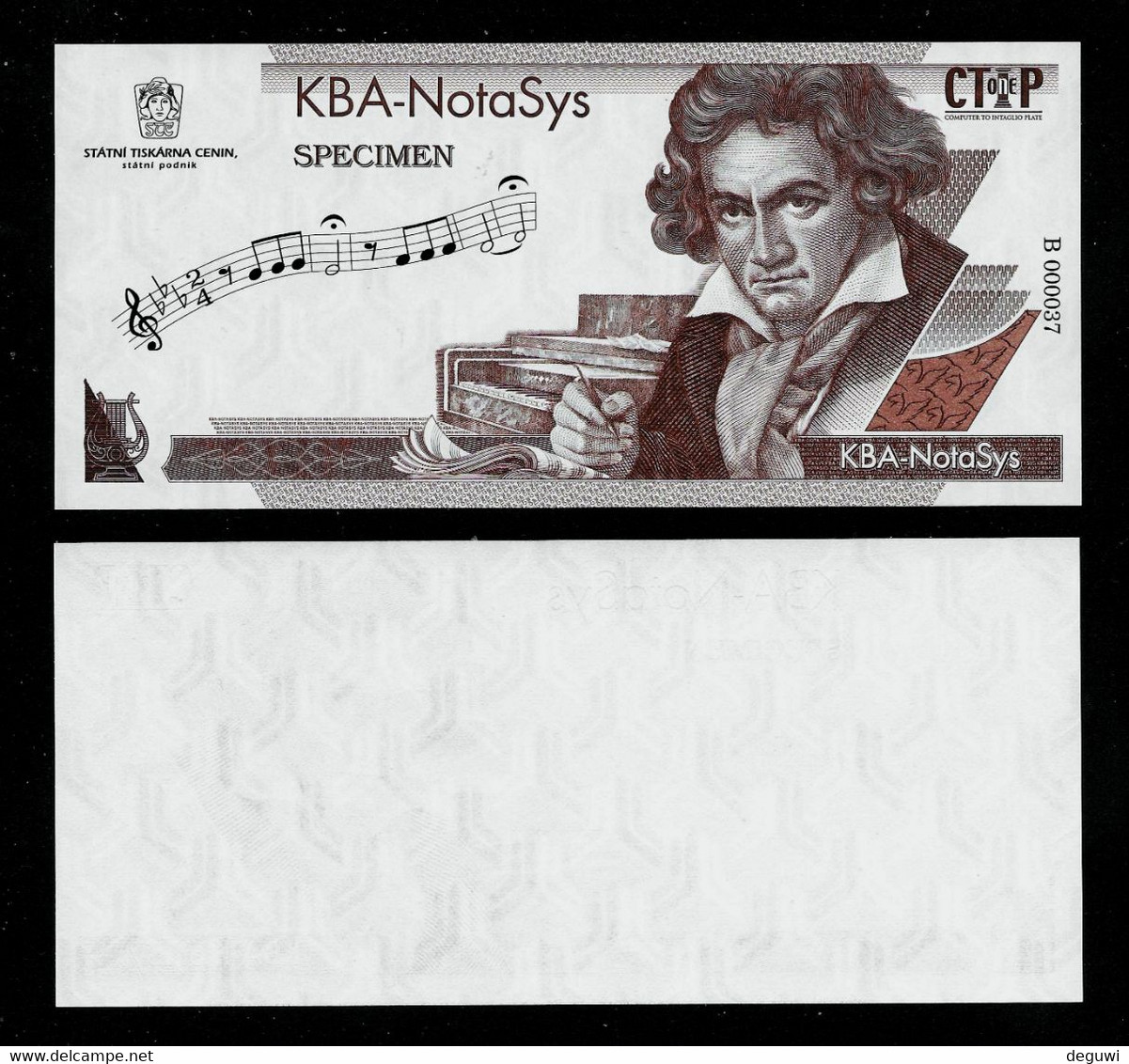 Testnote STC-KBA Beethoven, TYP B = Braun, UNC, 160 X 72 Mm, INTAGLIO, Statni Tiscarna Cenin, Test Note, RRRRR, Wz - Tchéquie