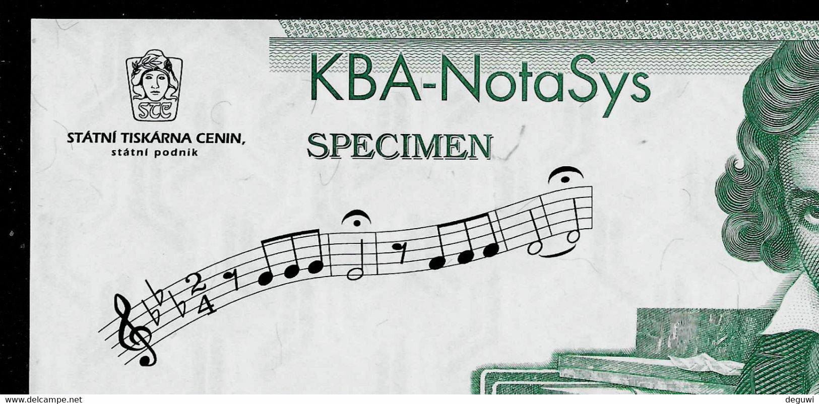 Testnote STC-KBA Beethoven, TYP C = Grün, UNC, 160 X 72 Mm, INTAGLIO, Statni Tiscarna Cenin, Test Note, RRRRR, Wz - Tschechien