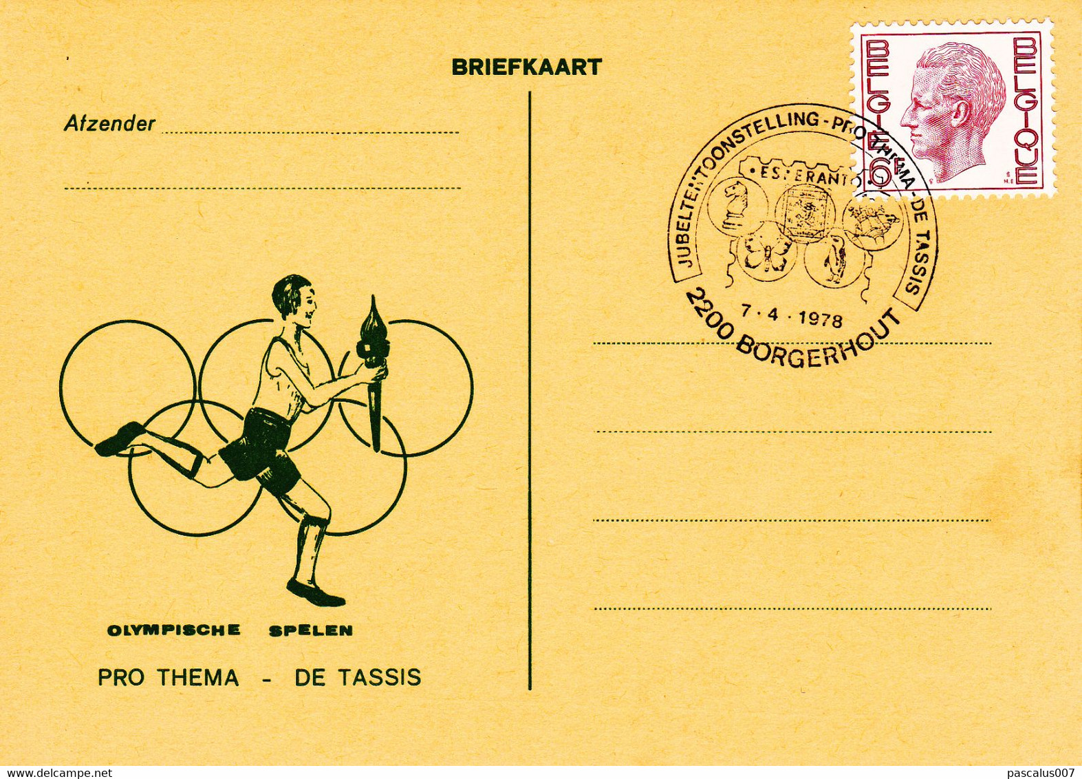 B01-396 6 Briefkaarten Met Stempel ESPERANTO - Pro Thema DE TASSIS - Jubeltentoonstelling 7-4-1978 2200 Borgerhout - Aerogrammi