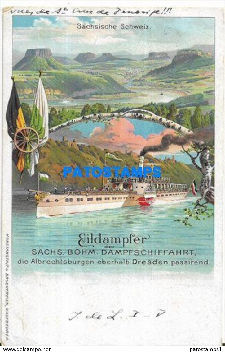 186049 SWITZERLAND SAXON SHIP EXPRESS STEAMER SACHS BÖHN POSTAL POSTCARD - Saxon