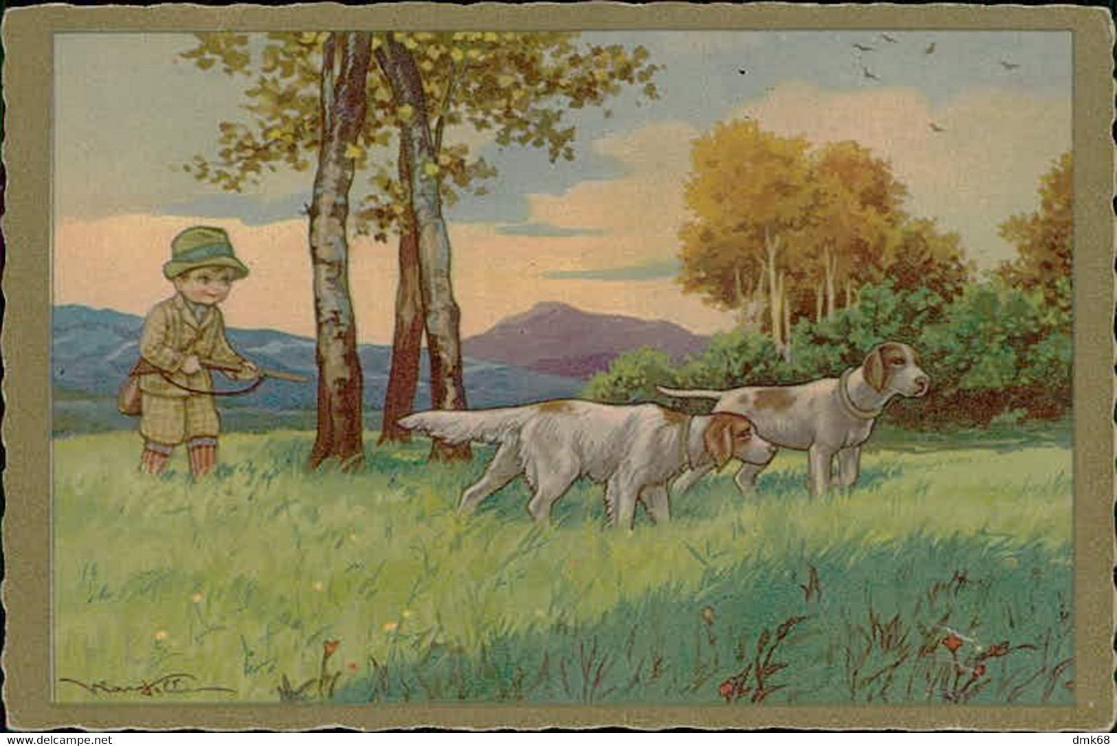 CASTELLI SIGNED 1920s POSTCARD - YOUNG HUNTER & DOGS - EDIT DEGAMI 110 (3403) - Castelli