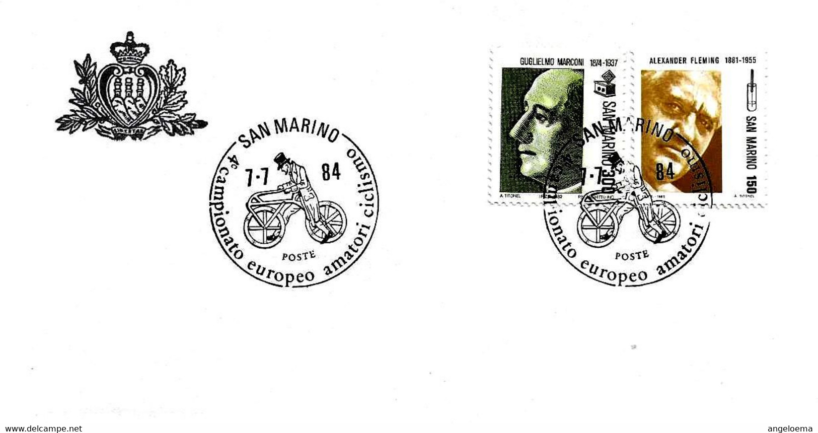 SAN MARINO - 1984 4° Campionato Europeo Amatori Ciclismo (draisina Del Tedesco Karl Drais) Su Busta UFN - 7264 - Brieven En Documenten