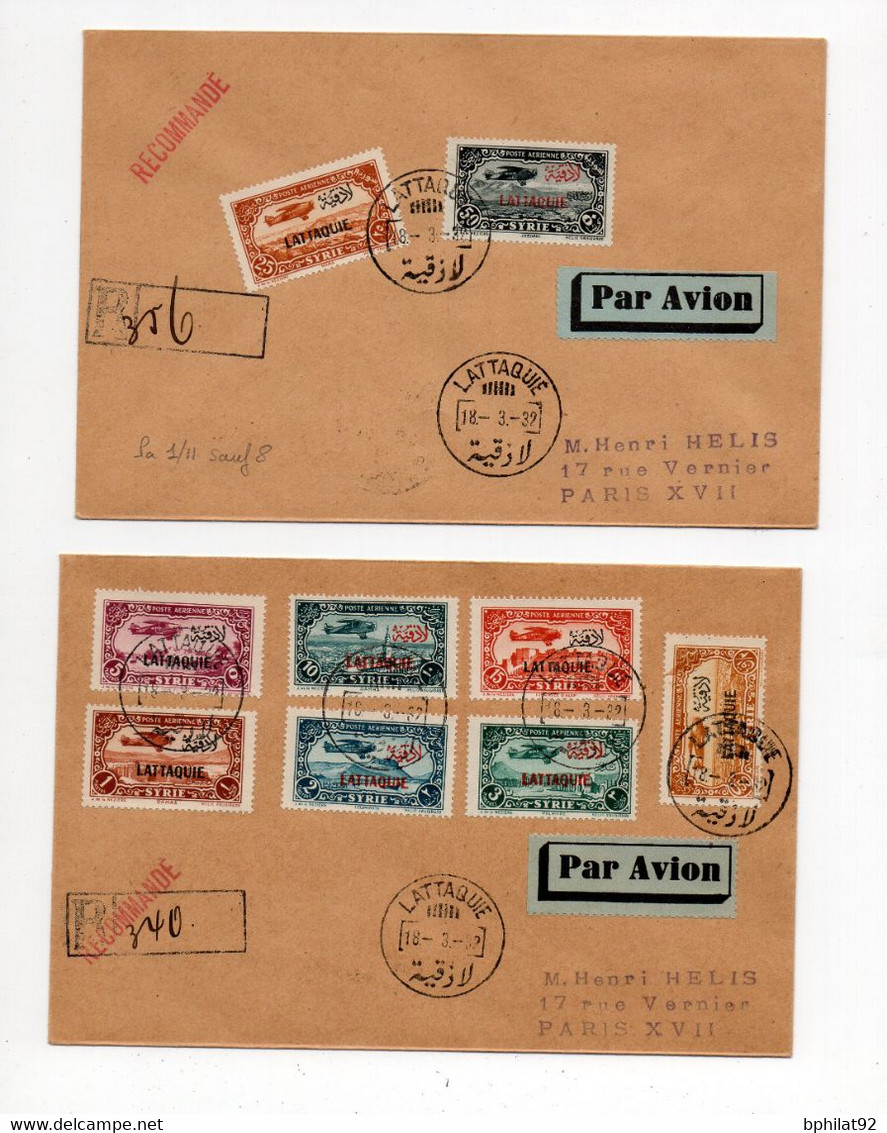 !!! LATTAQUIE, SERIE PA N°1/11 (SAUF N°8) SUR 3 LETTRES RECO PAR AVION POUR PARIS DE 1939 - 4 SCANS - Lettres & Documents