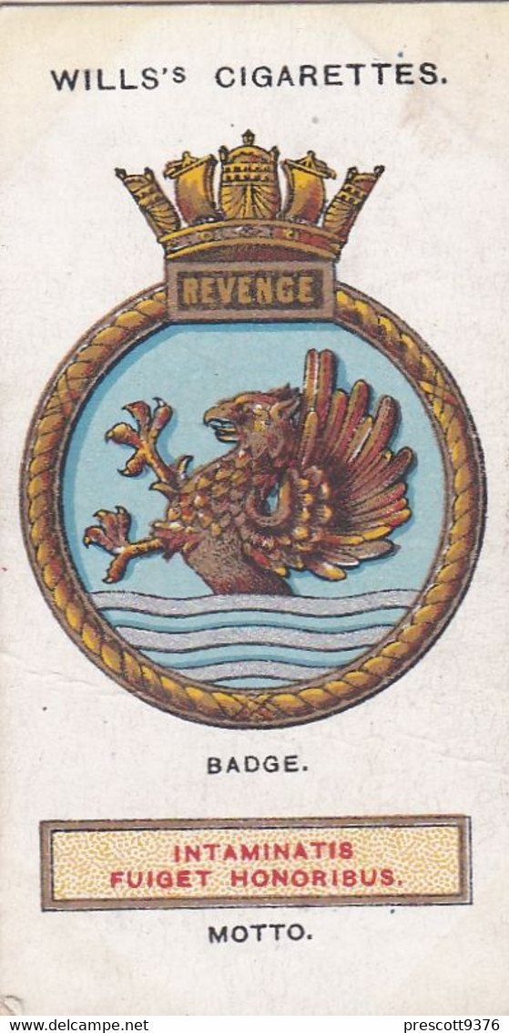 HMS Revenge   4 -  Ships Badges 1925 - Wills Cigarette Card - Warship - Military - Wills