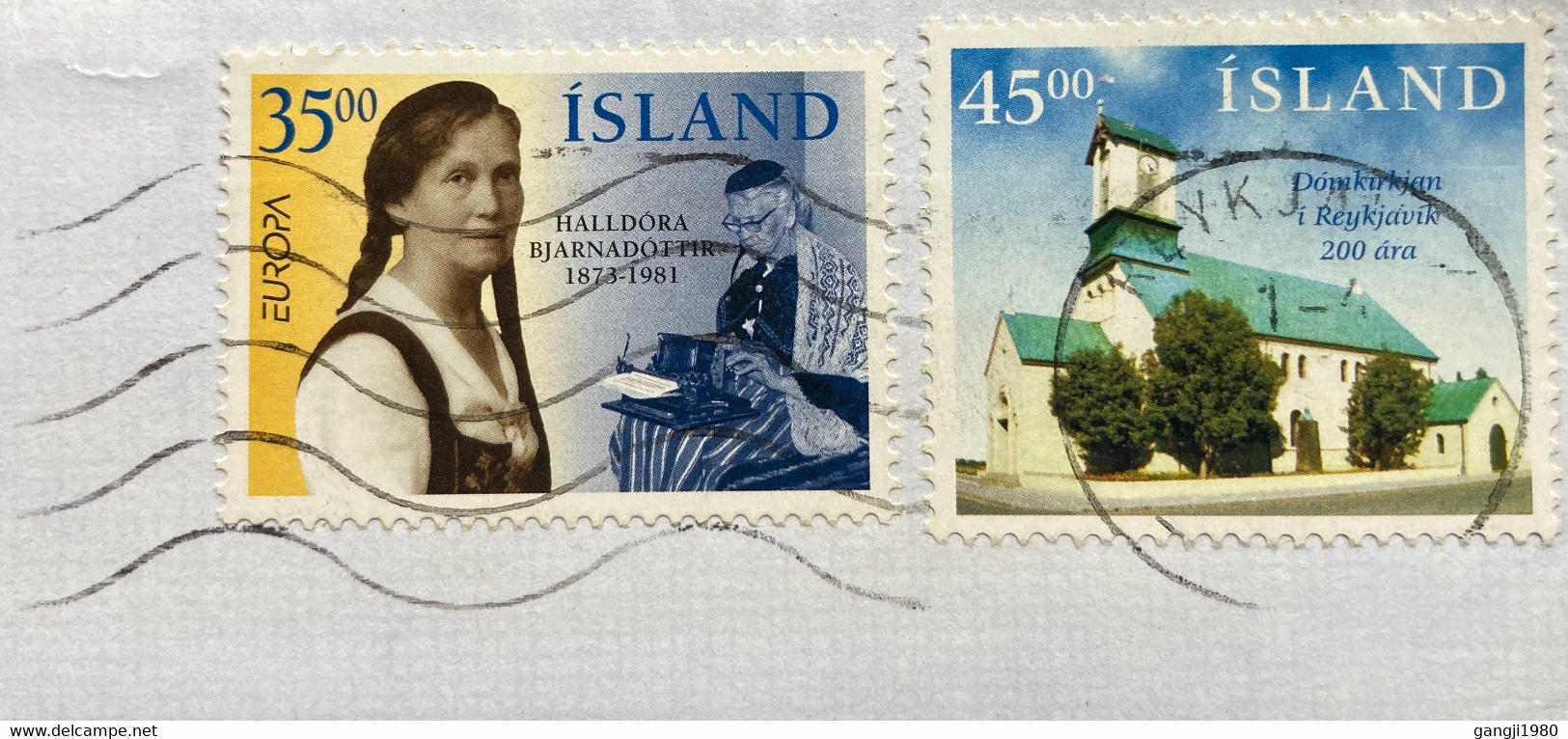 ICELAND 1981, EUROPA ,TYPEWRITER MACHINE,BUILDING, ARCHITECTURE,2 STAMPS USED TO INDIA , REYKJAVIK CITY CANCELLATION - Briefe U. Dokumente