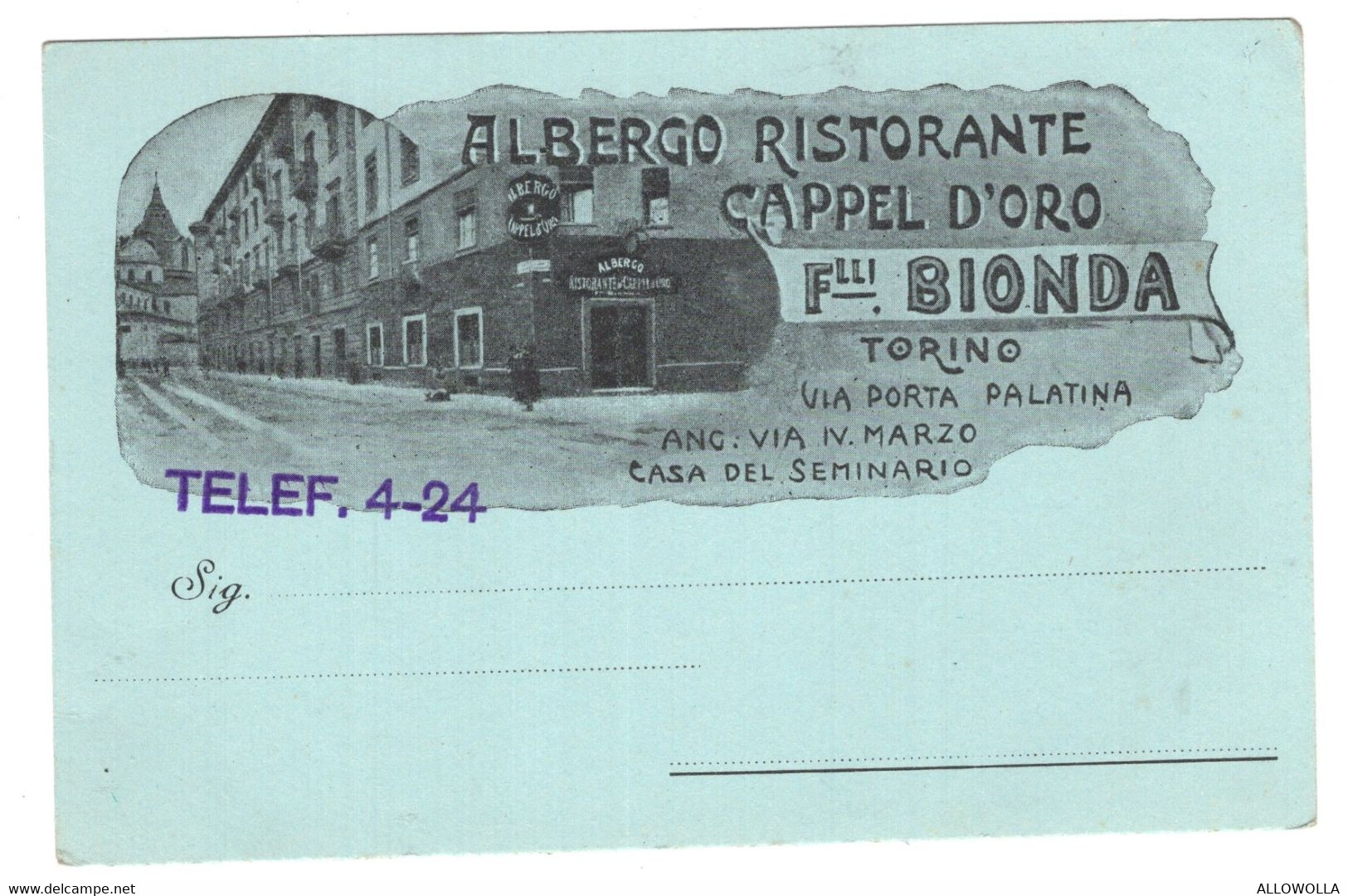 16528 "ALBERGO RISTORANTE CAPPEL D'ORO-F.LLI BIONDA-TORINO"-VERA FOTO-CART. POST. NON SPED. - Bares, Hoteles Y Restaurantes