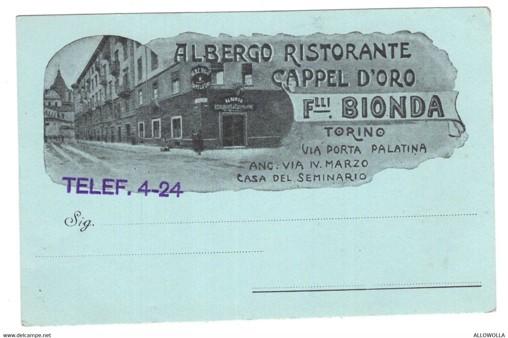 16528 "ALBERGO RISTORANTE CAPPEL D'ORO-F.LLI BIONDA-TORINO"-VERA FOTO-CART. POST. NON SPED. - Bar, Alberghi & Ristoranti