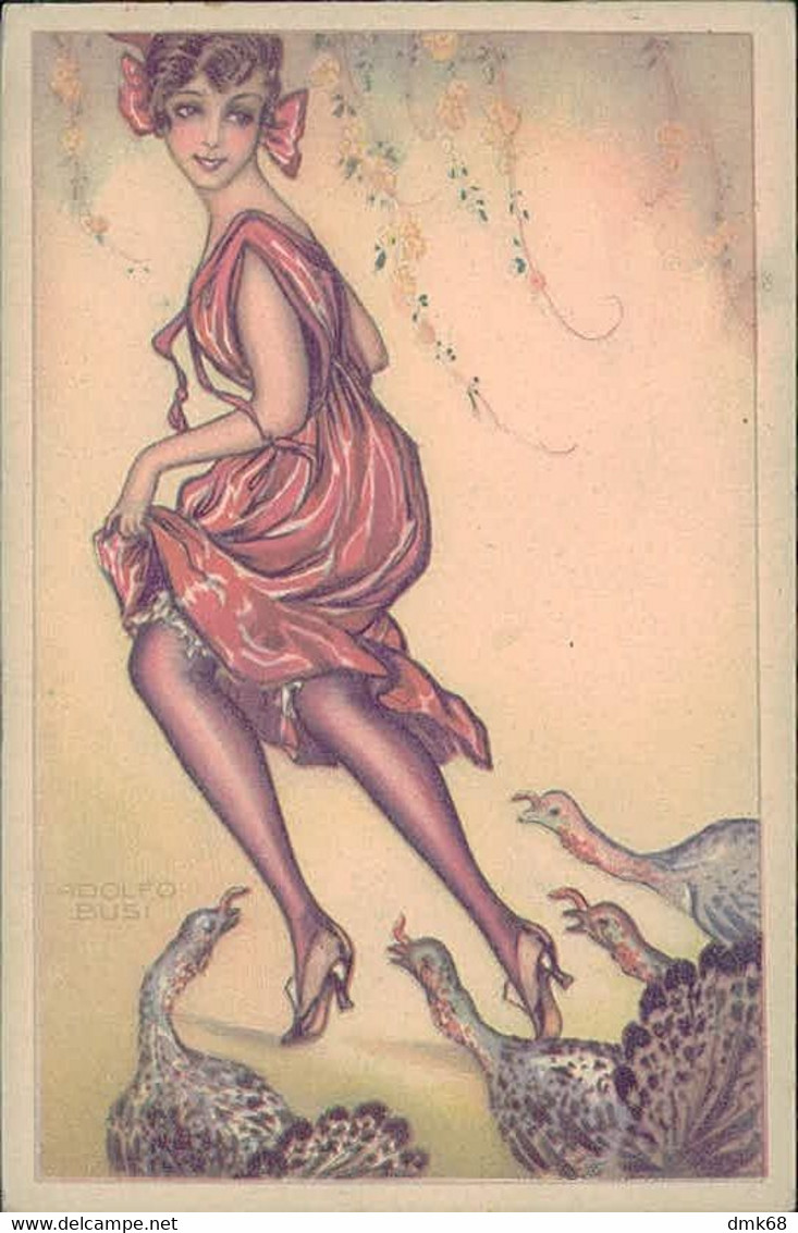 BUSI SIGNED 1920s POSTCARD - WOMAN & TURKEYS - N.126/3  (3413) - Busi, Adolfo