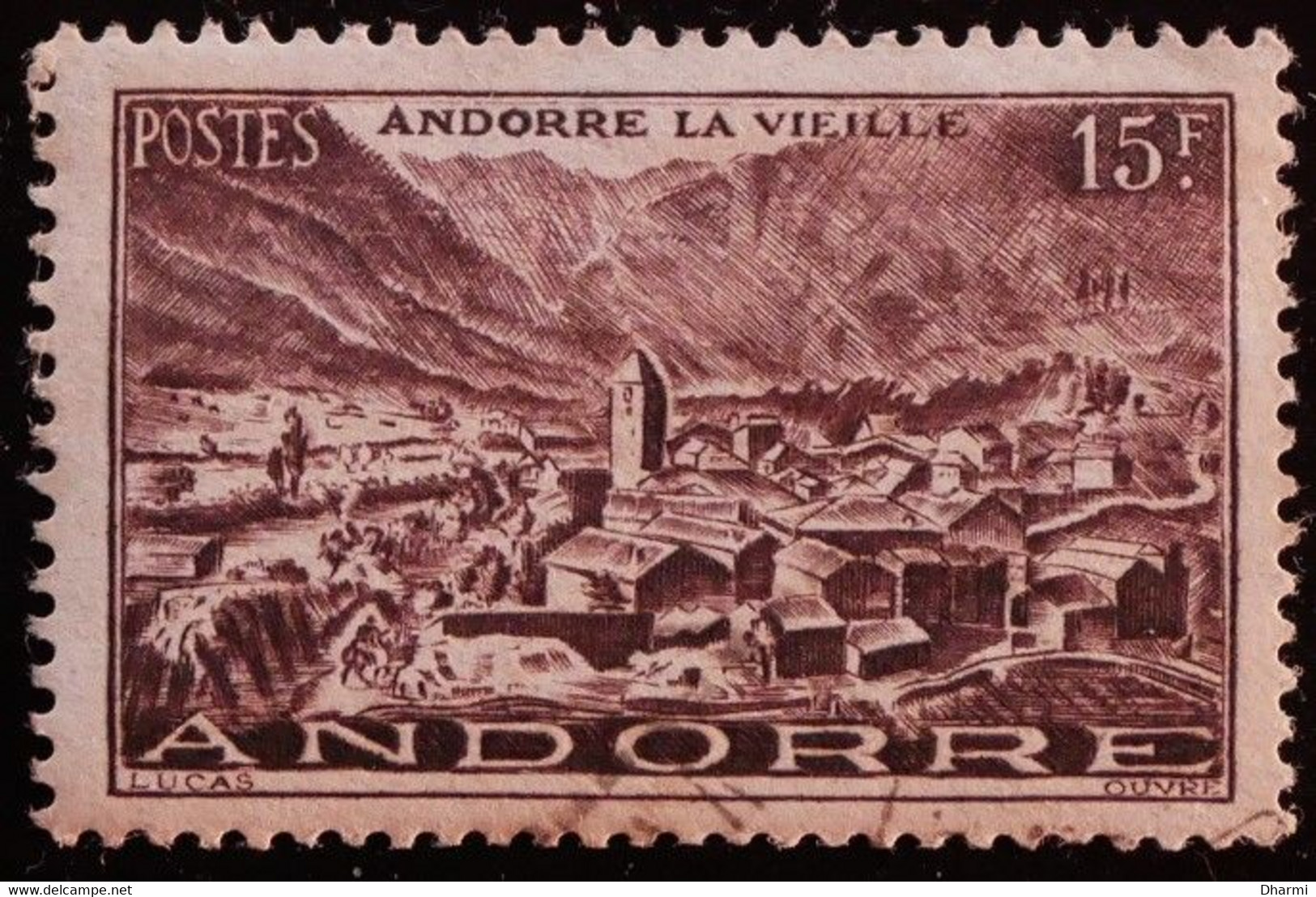 ANDORRE FR 1948 N°132 Oblitéré - 15f Brun-lilas - Andorre-la-vieille - Used - Usados