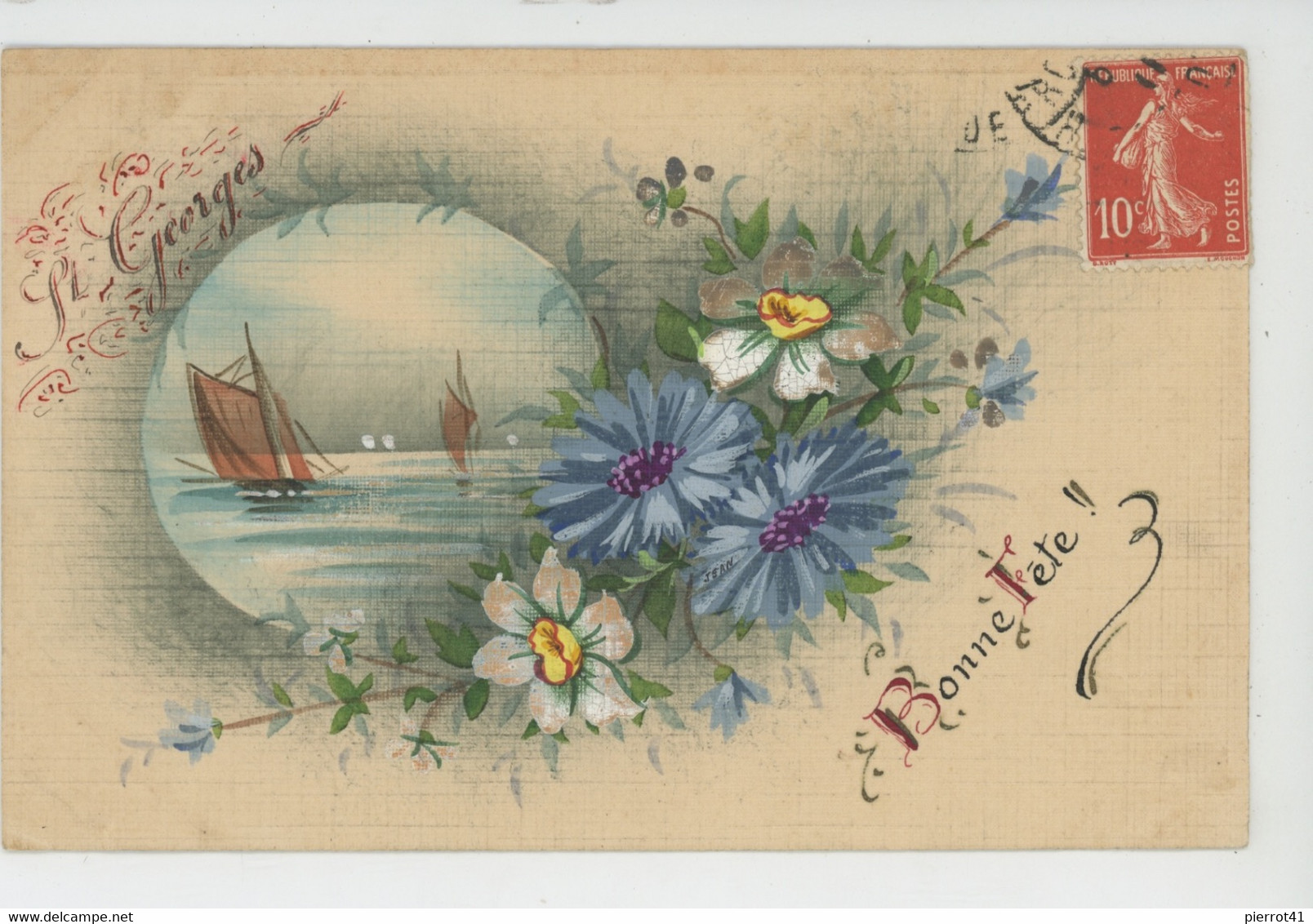 FLEURS - PRENOMS - Jolie Carte Fantaisie Bateaux Et Fleurs Bleuets "Bonne Fête - SAINT GEORGES " - Prénoms