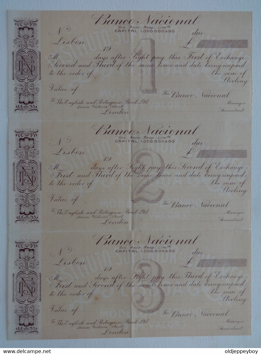 Banco Nacional Instituto Superior De Comercio To The English & Portuguese Bank Ltd London Uncut Unused Cheques 1900s - Cheques & Traveler's Cheques