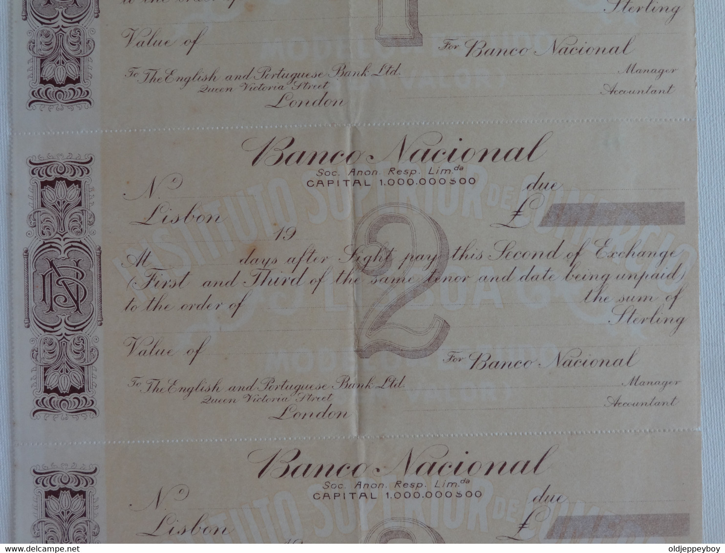 Banco Nacional Instituto Superior De Comercio To The English & Portuguese Bank Ltd London Uncut Unused Cheques 1900s - Chèques & Chèques De Voyage