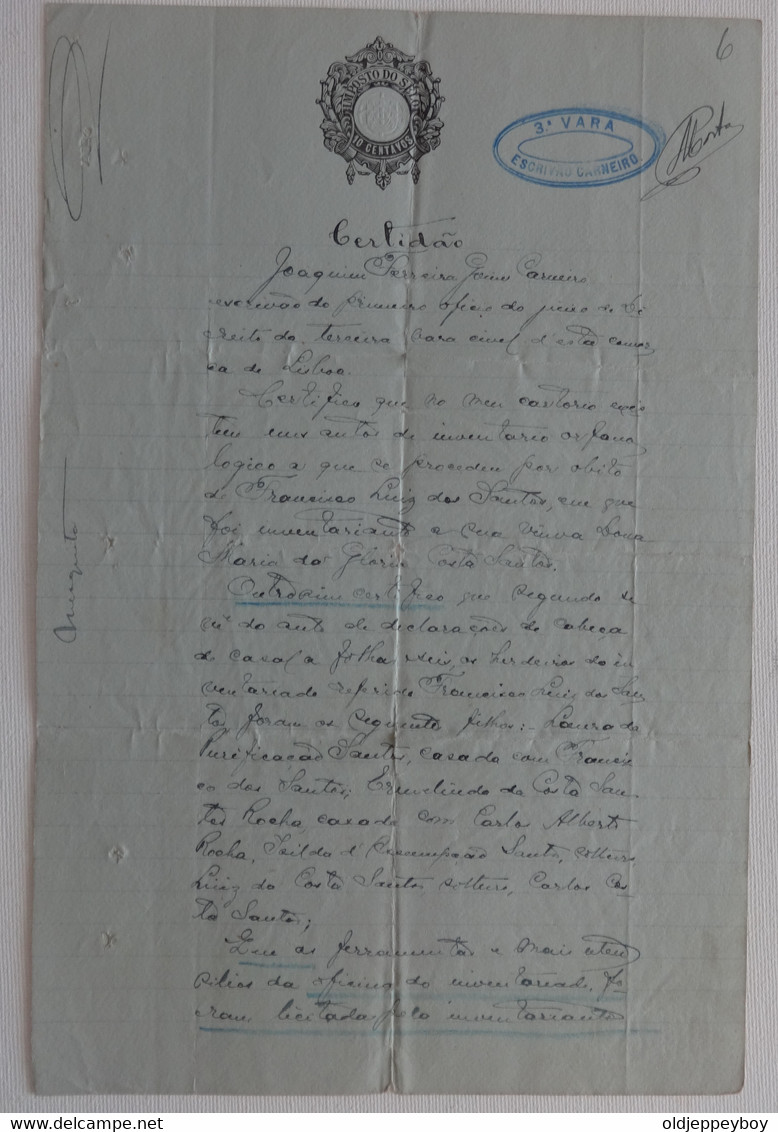 1917 Tax Fiscais PORTUGAL- Scriptophilie Certidão, Certificate W/ Tax Stamps Contribuição Industrial - Ohne Zuordnung