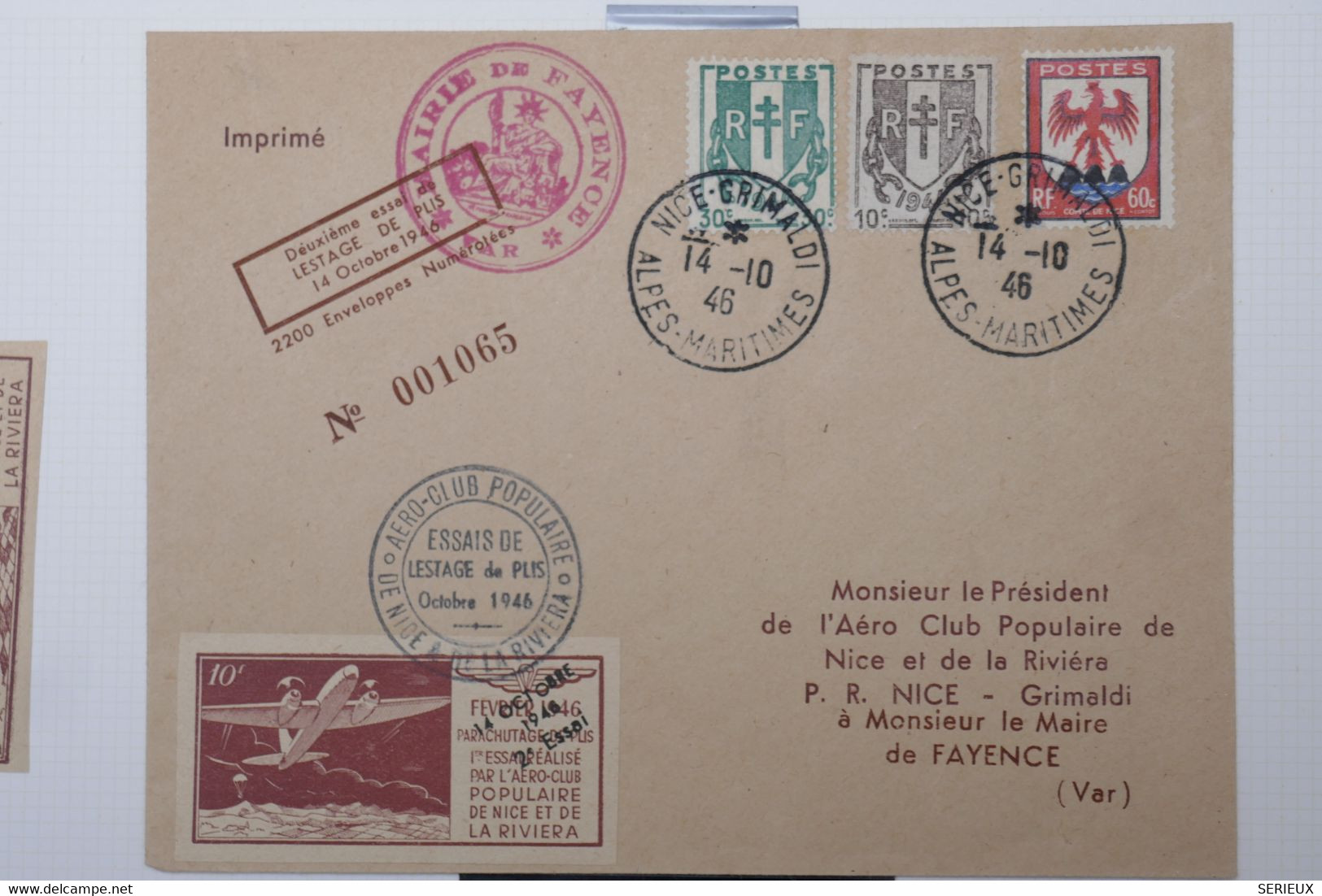 C1 FRANCE  BELLE LETTRE RARE   1946 NICE  ESSAI LESTAGE SUR FAYENCE  VAR +VIGNETTE+AEROPHILATELIE +AFFRANC. PLAISANT - Aviación