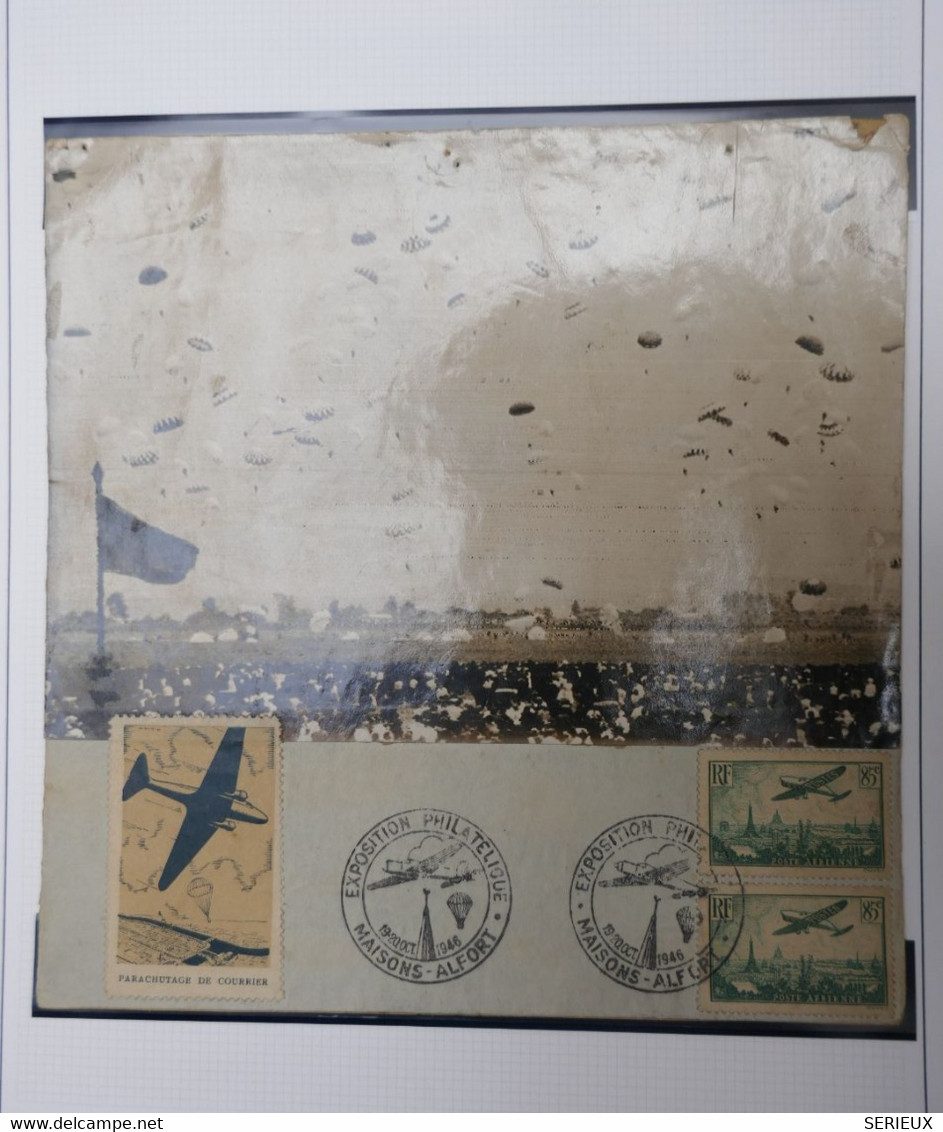 C1 FRANCE  CARTON LETTRE RARE   1946 VIGNETTE PARACHUTAGE COURRIER  ++AEROPHILATELIE +AFFRANC. PLAISANT - 1960-.... Covers & Documents