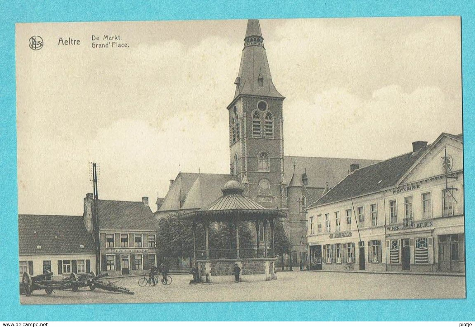 * Aalter - Aeltre (Oost Vlaanderen) * (Nels, Drukk. Faut) De Markt, Grand'Place, Kiosque, Kiosk, Café Het Lam, Canon - Aalter