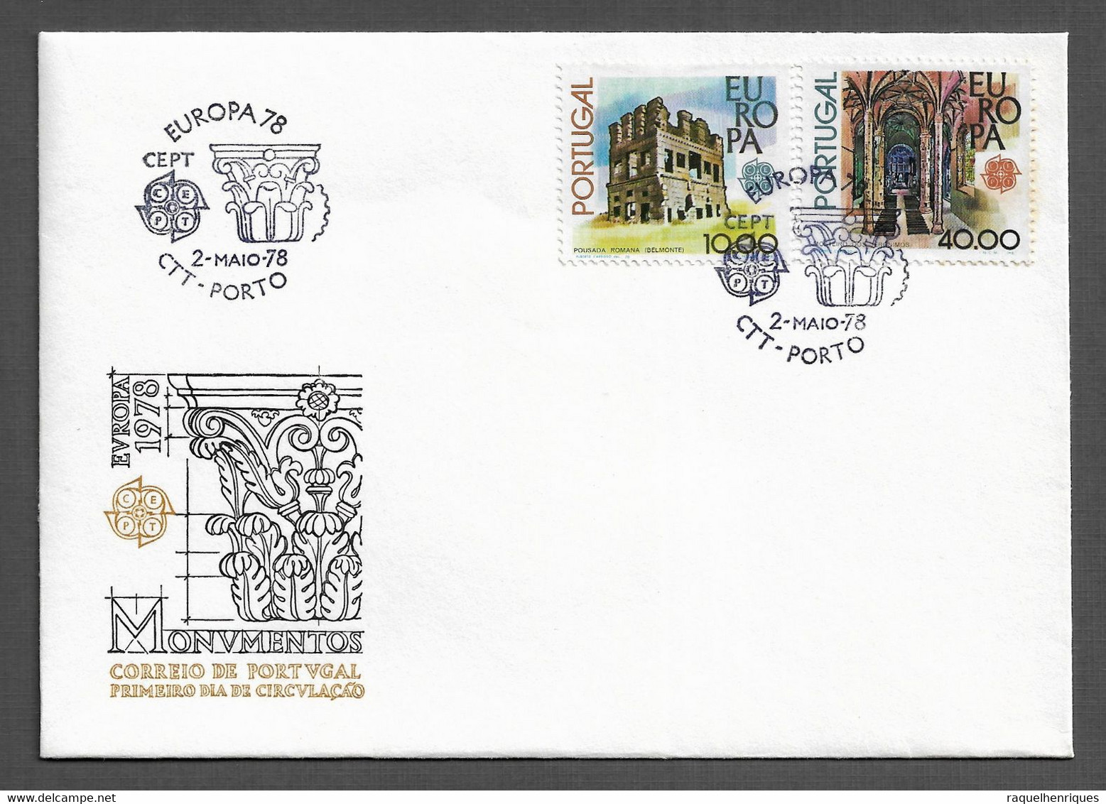 PORTUGAL FDC - 1978 EUROPA Stamps - Monuments - CARIMBO PORTO (FDC#273) - FDC