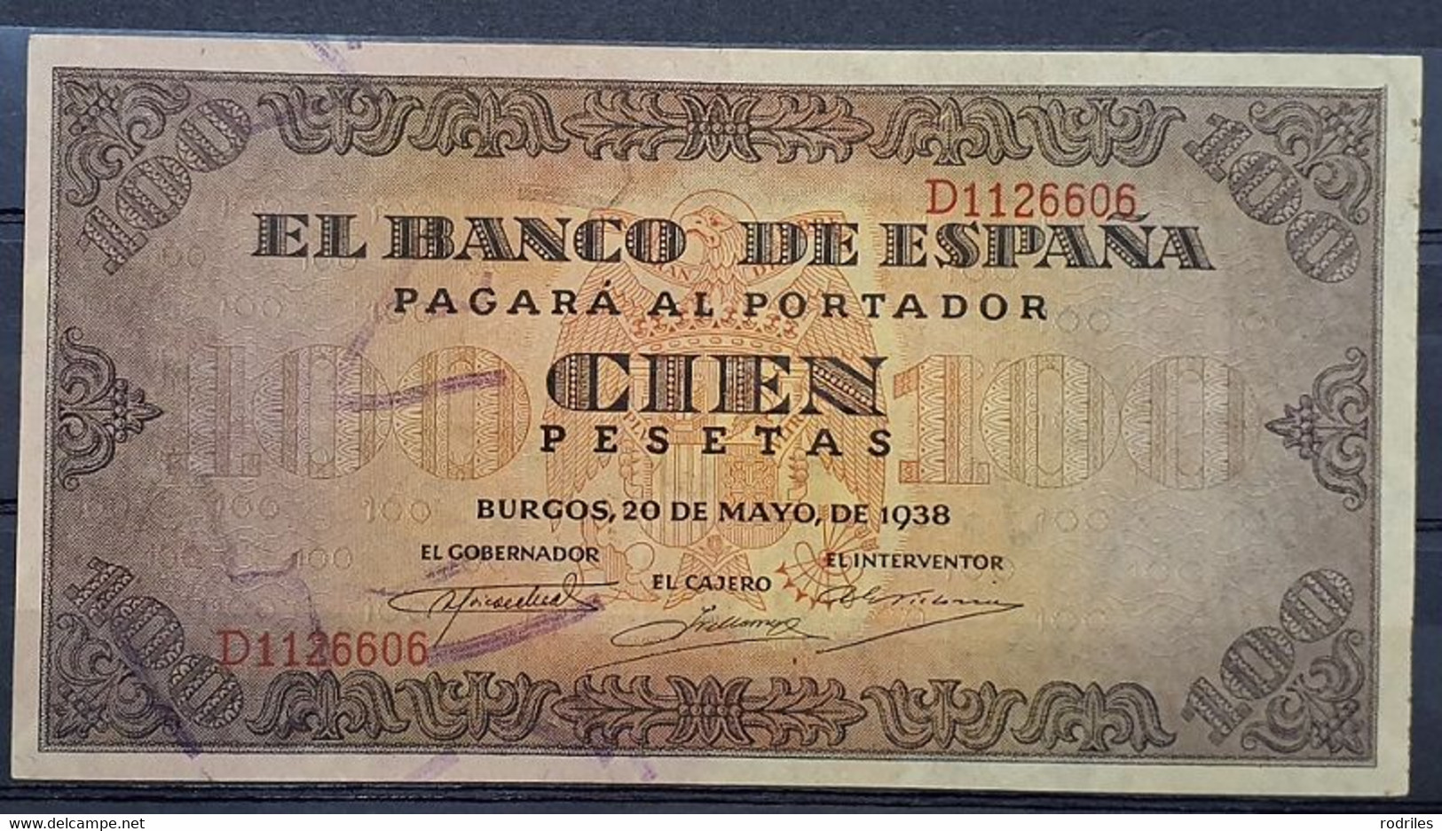 ESPAÑA.  EDIFIL 432a.  100 PTAS 20 DE MAYO 1938 SERIE D.  CONSERVACIÓN  EBC-. - 100 Pesetas