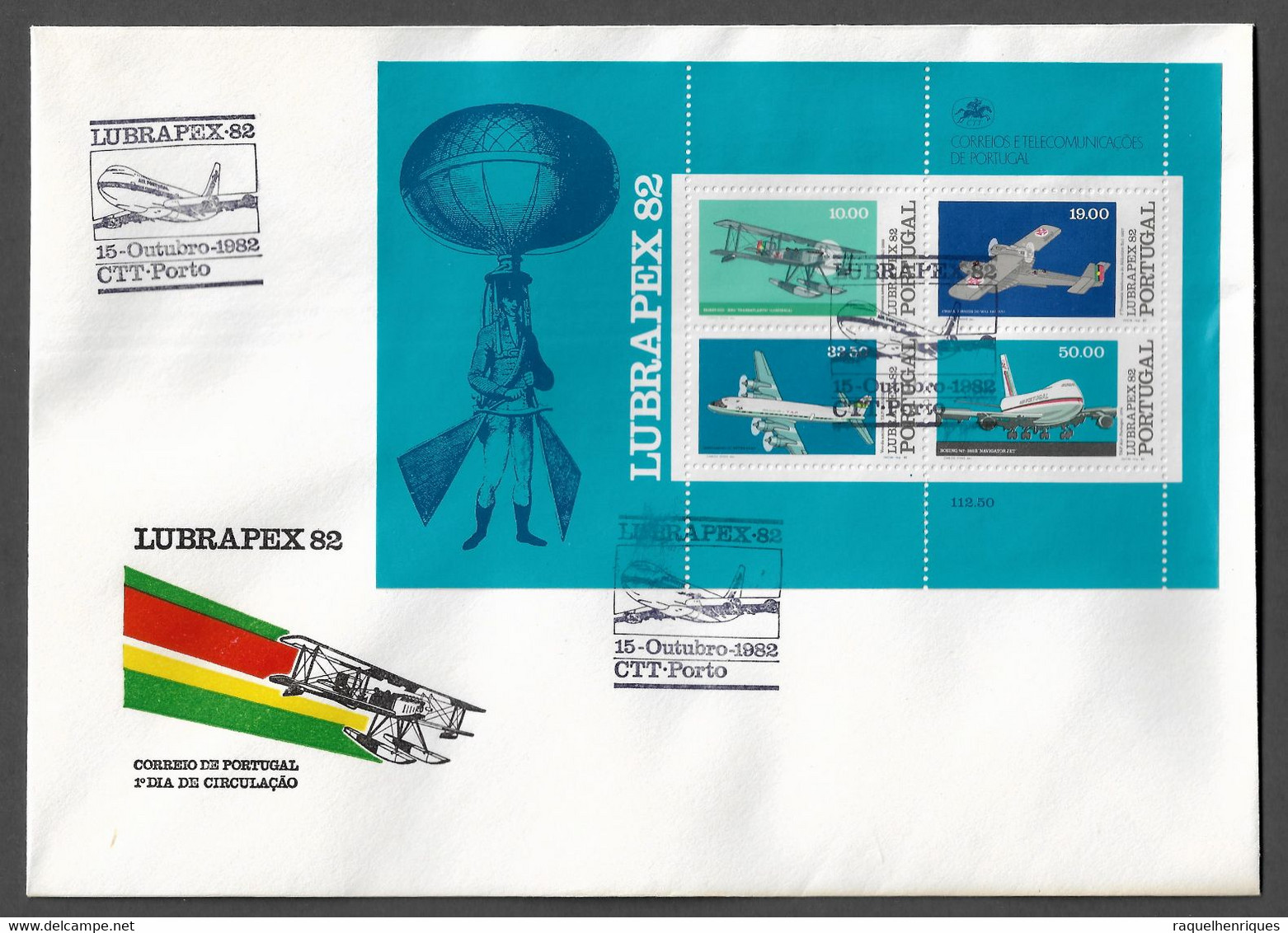 PORTUGAL FDCB - 1982 Airplanes - LUBRAPEX '82 - CARIMBO PORTO (FDCB#50) - FDC