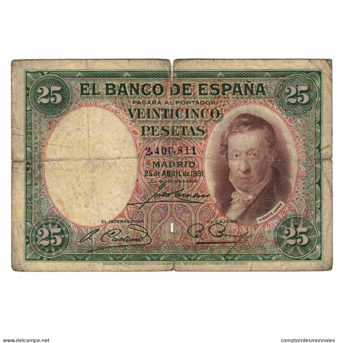 Billet, Espagne, 25 Pesetas, 1931, 1931-04-25, KM:81, AB - 25 Peseten