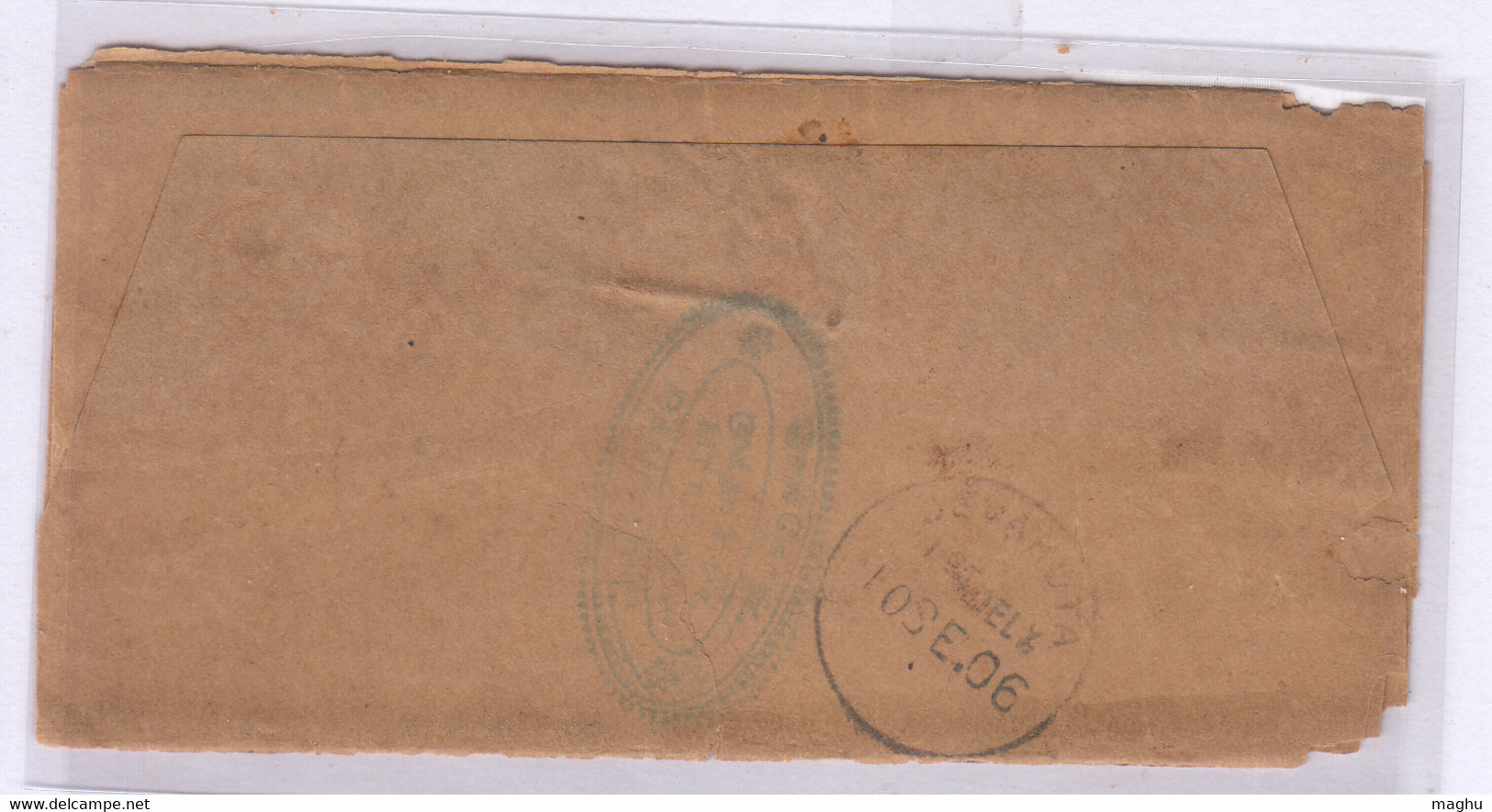 British India Used Abroad Burma, QV 1/2a Used Wrapper 1906, RANGOON Pmk, (Condition Tear All Sides) - 1882-1901 Empire