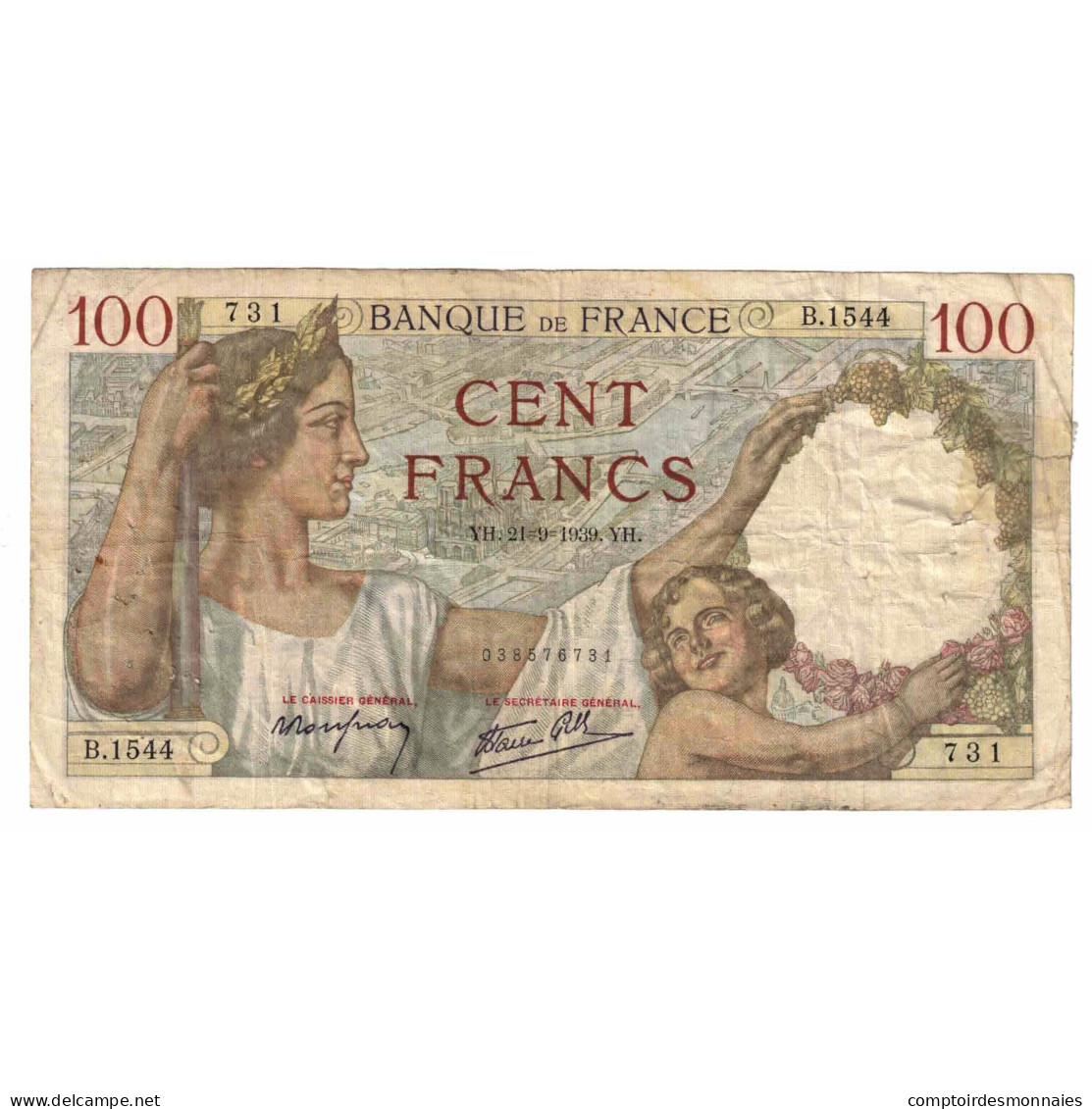 France, 100 Francs, Sully, 1939, B.1544, AB, Fayette:26.7, KM:94 - 100 F 1939-1942 ''Sully''